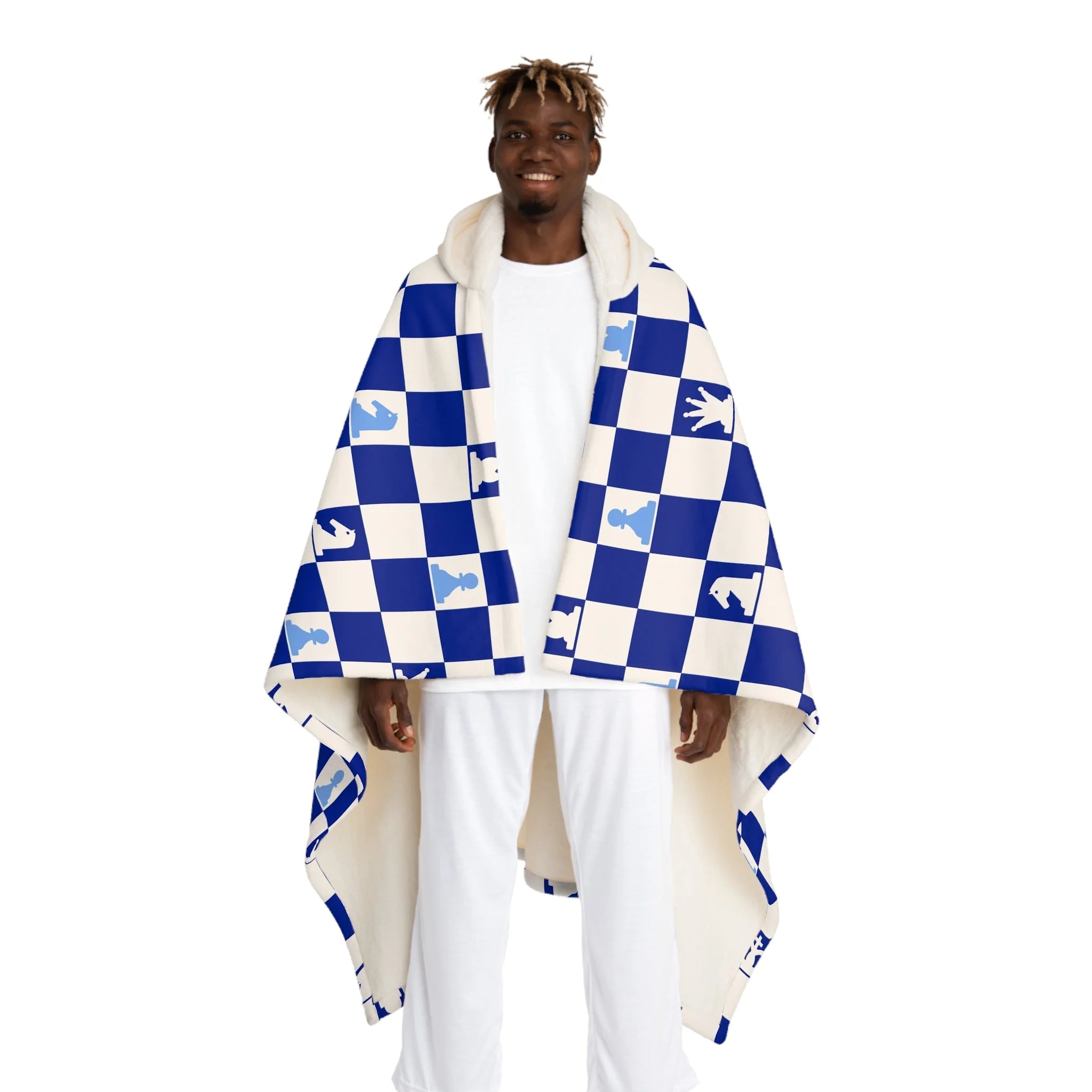 Checkered Chess Hooded Sherpa Fleece Blanket, Artsulli - Art is Long, Life is Short, All Over Prints, Size, One size, Color, Cream, , , 11944468030838115615
