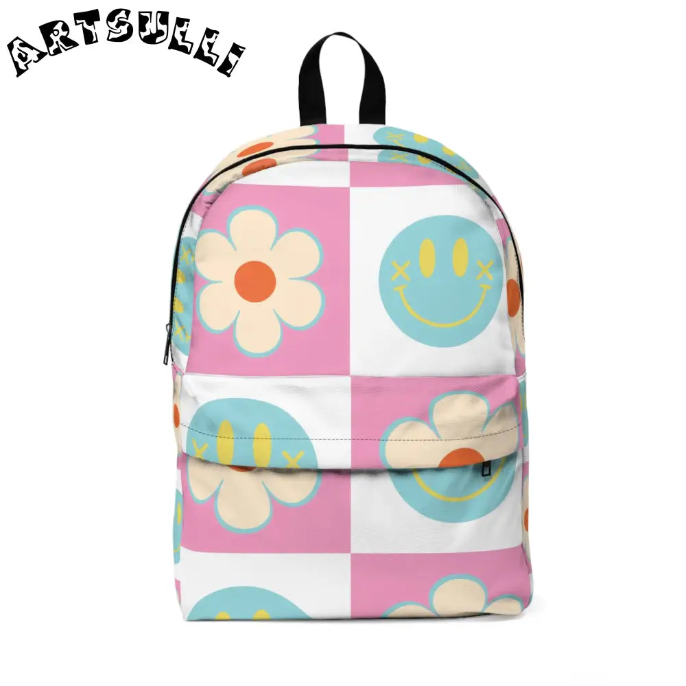 Checkered Floral Backpack with Durable Construction, Artsulli - Art is Long, Life is Short, Bags, Size, One size, , , , , 21349500703037226643