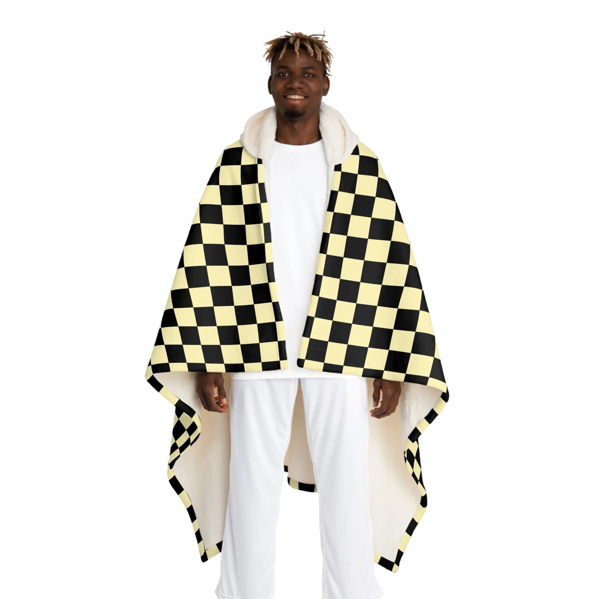 Checkered Hooded Sherpa Fleece Blanket, Artsulli - Art is Long, Life is Short, All Over Prints, Size, One size, Color, Cream, , , 68525883365962577405