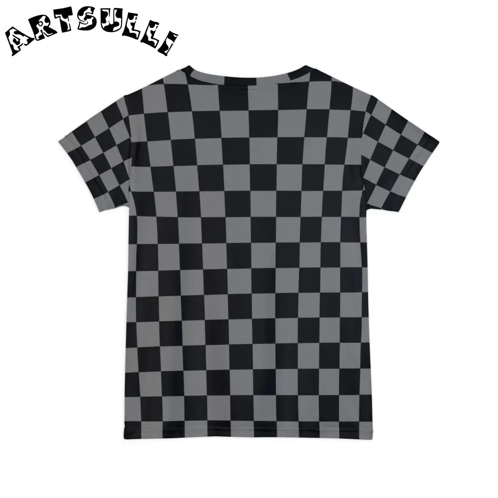 Checkered Illustration Printed Short Sleeve Shirt, Artsulli - Art is Long, Life is Short, All Over Prints, , , , , , , 