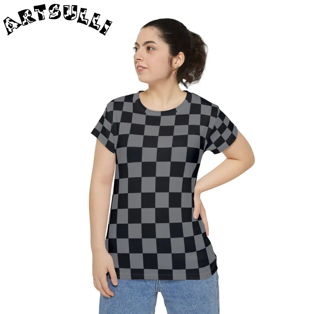 Checkered Illustration Printed Short Sleeve Shirt, Artsulli - Art is Long, Life is Short, All Over Prints, , , , , , , 