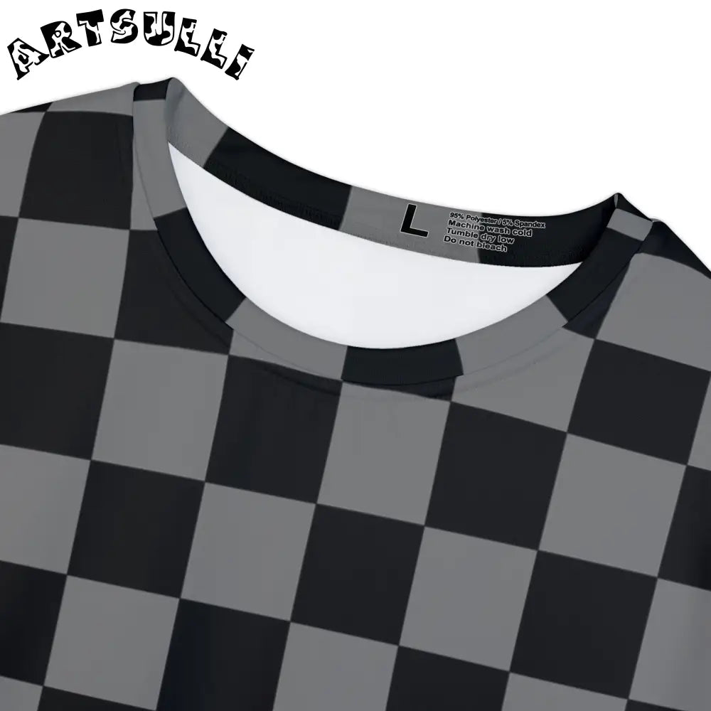 Checkered Illustration Printed Short Sleeve Shirt, Artsulli - Art is Long, Life is Short, All Over Prints, , , , , , , 