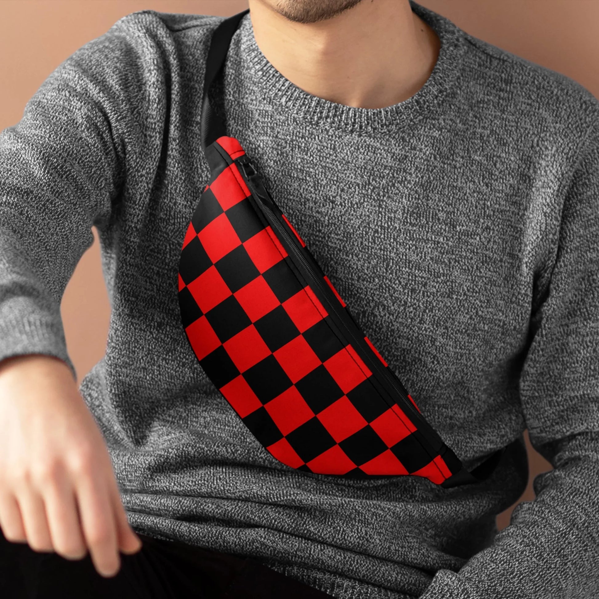 Checkered Lightweight Fanny Pack with Adjustable Strap, Artsulli - Art is Long, Life is Short, Bags, , , , , , , 