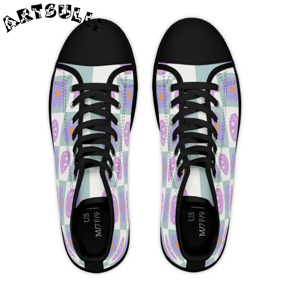 JAKKOUTTHEBXX Checkered Smiley Breathable Polyester Canvas High Tops 2025