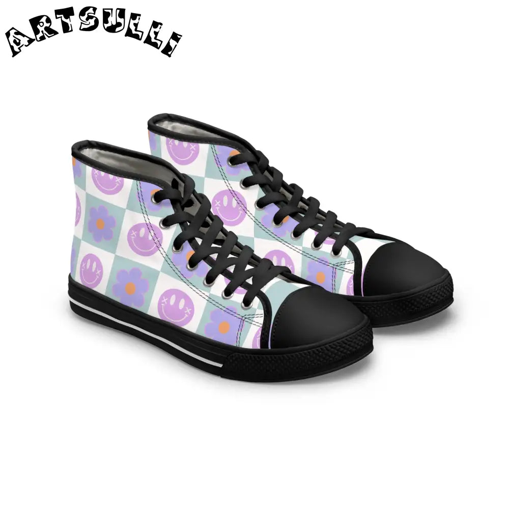 JAKKOUTTHEBXX Checkered Smiley Breathable Polyester Canvas High Tops 2025