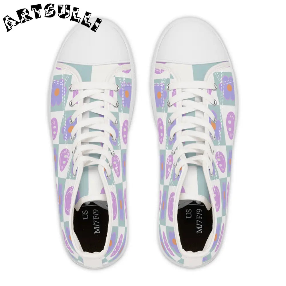 JAKKOUTTHEBXX Checkered Smiley Breathable Polyester Canvas High Tops 2025