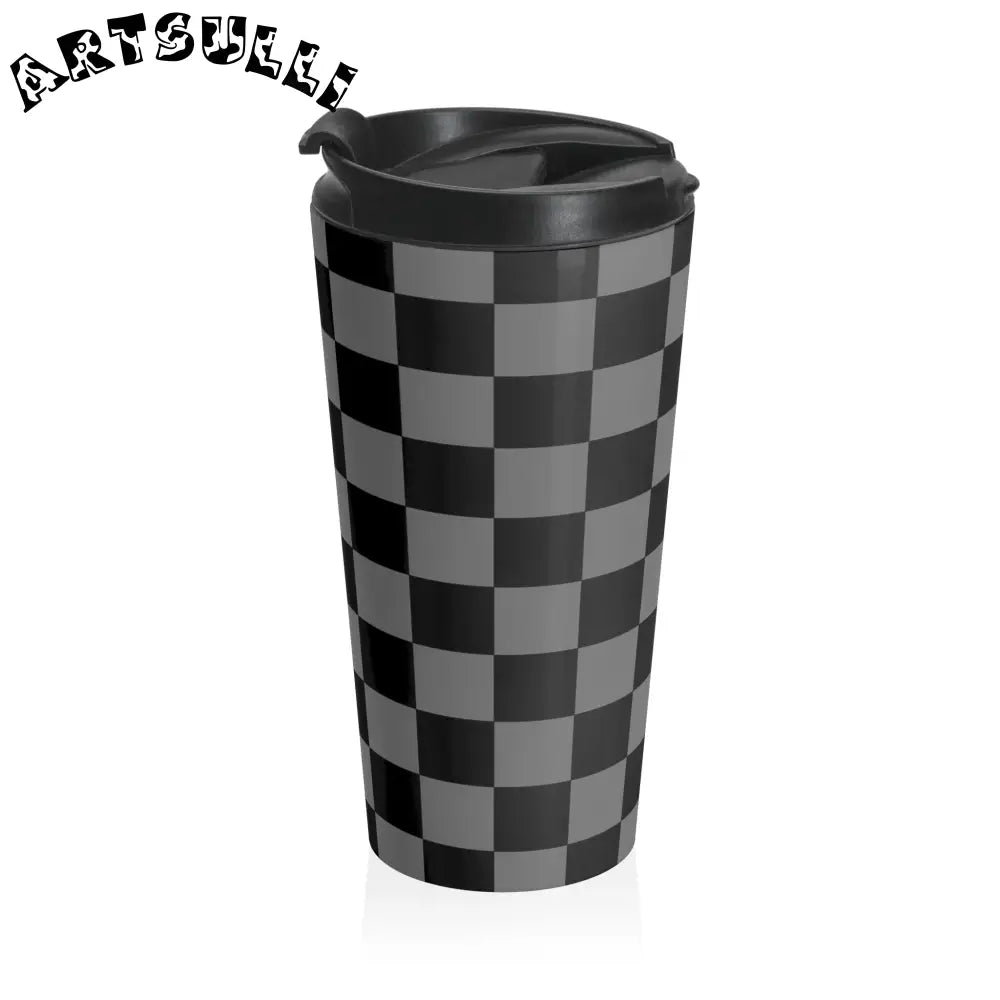 Checkered Stainless Steel Mug for Busy Everyday Life, Artsulli - Art is Long, Life is Short, Mug, , , , , , , 