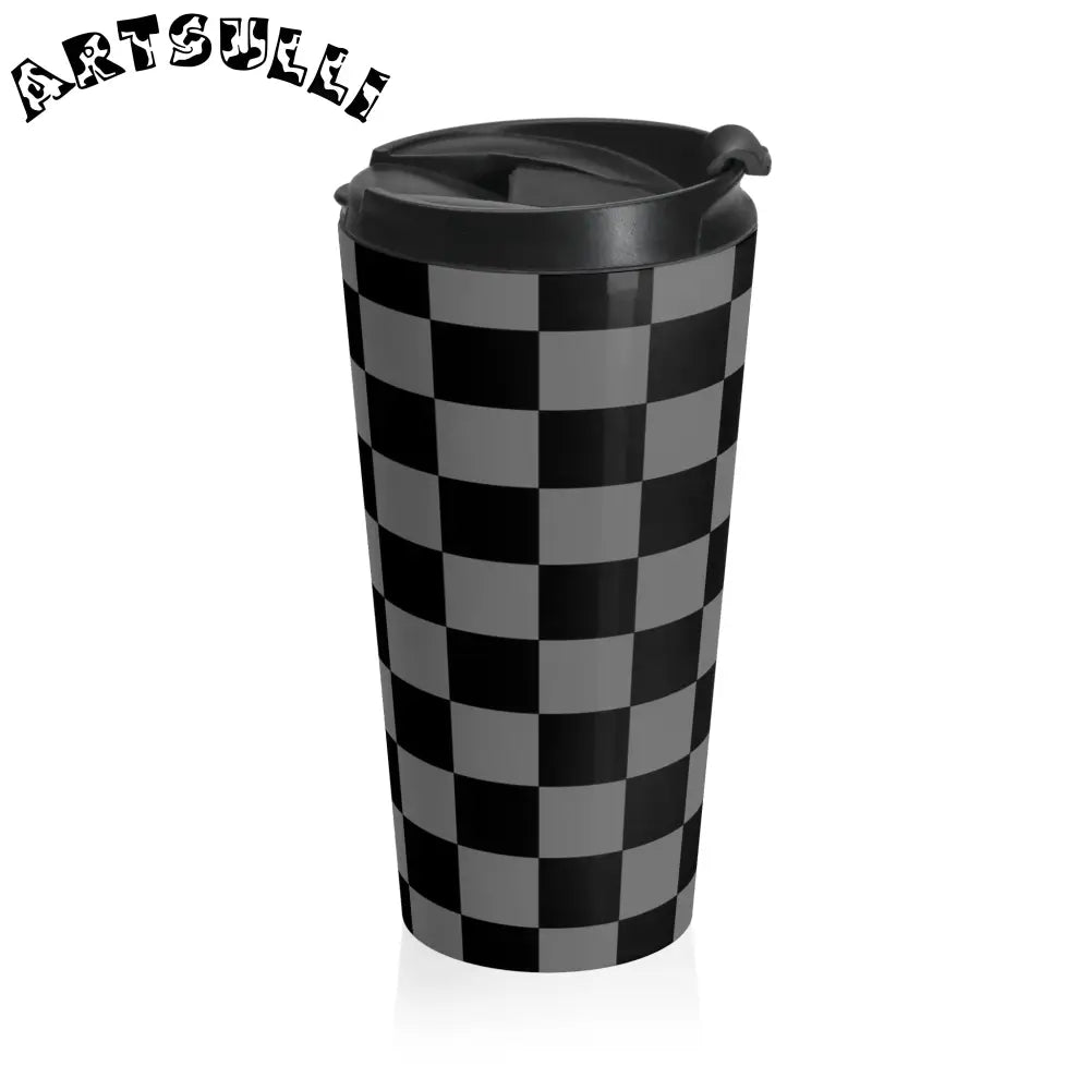 Checkered Stainless Steel Mug for Busy Everyday Life, Artsulli - Art is Long, Life is Short, Mug, , , , , , , 