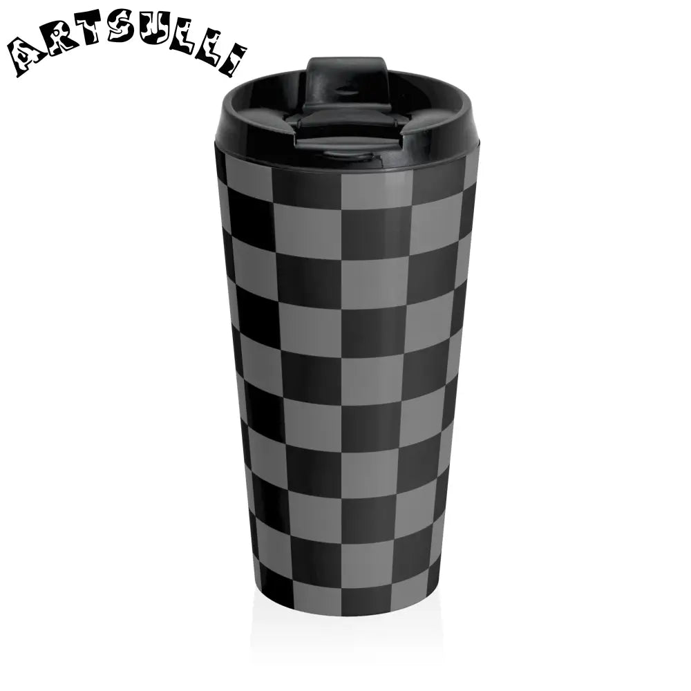 Checkered Stainless Steel Mug for Busy Everyday Life, Artsulli - Art is Long, Life is Short, Mug, , , , , , , 