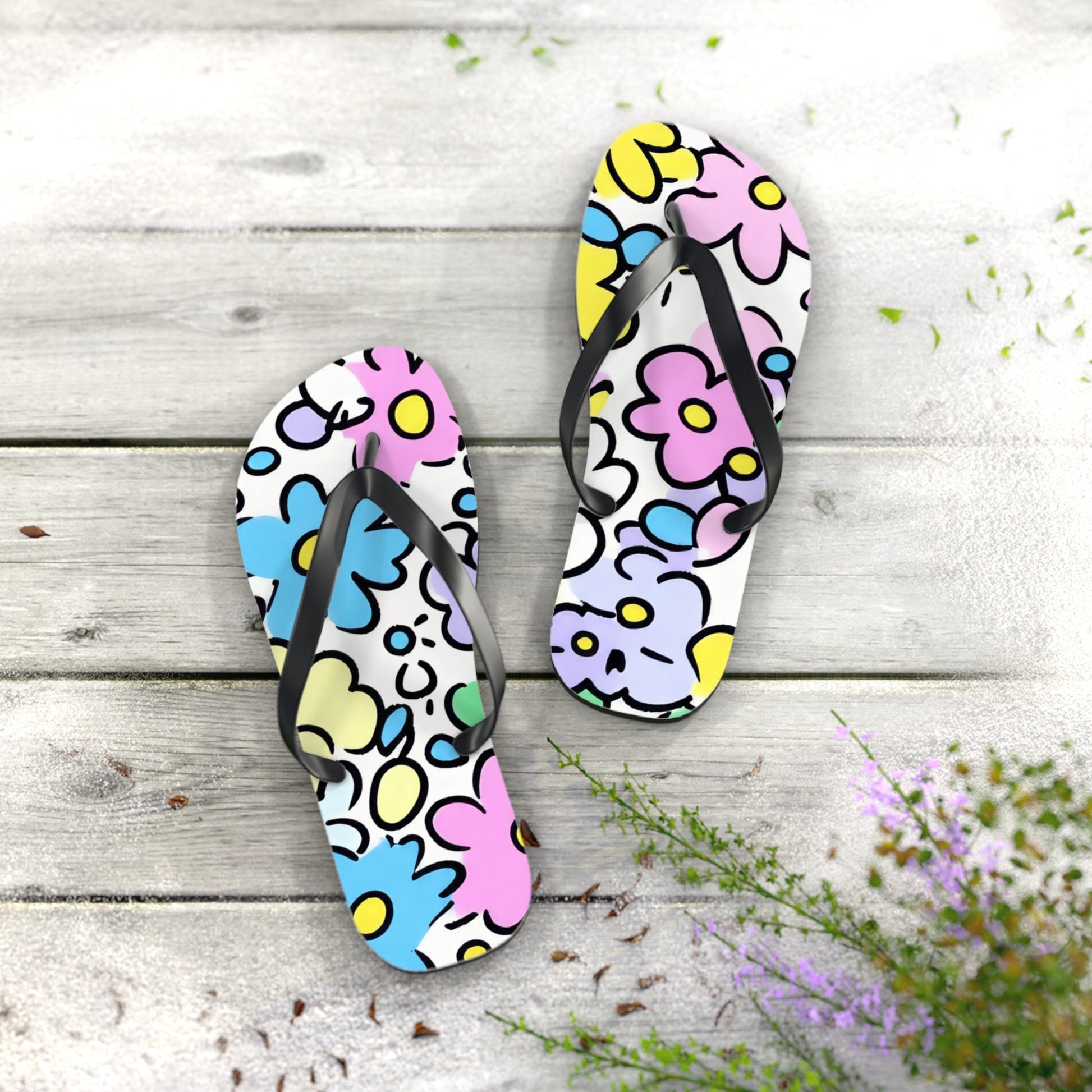 Cheerful Pastel Floral Flip Flops, Artsulli - Art is Long, Life is Short, Shoes, , , , , , , 