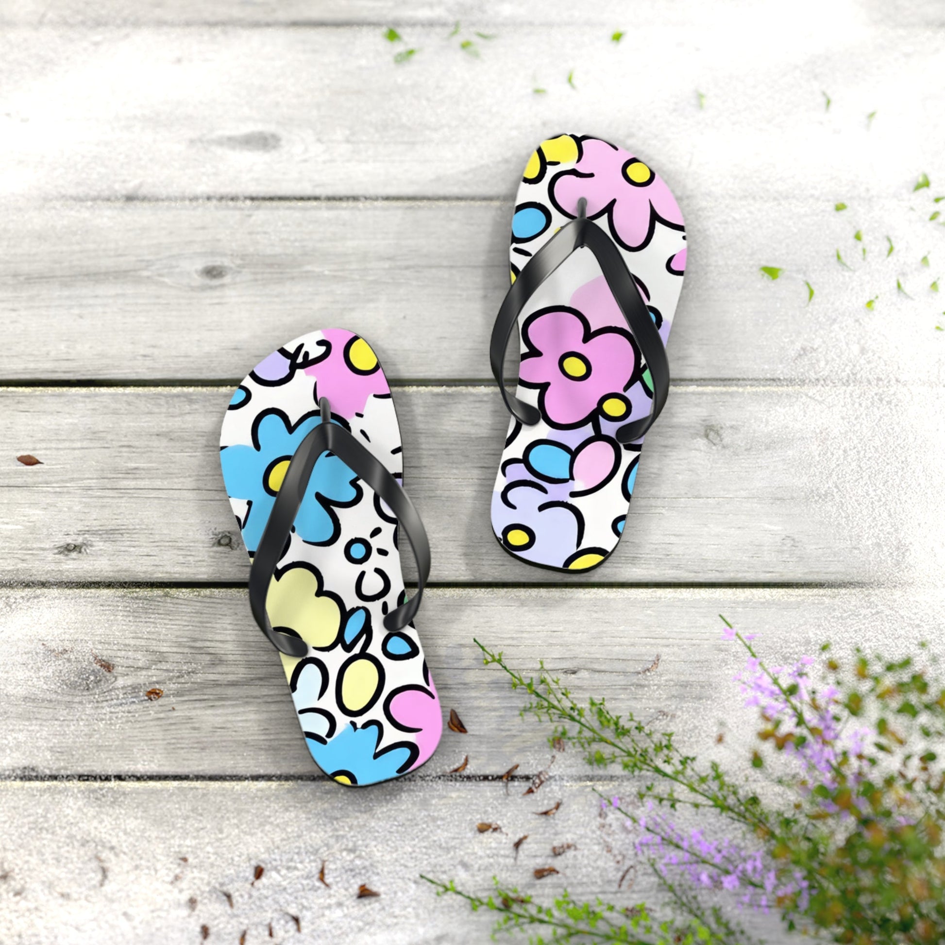 Cheerful Pastel Floral Flip Flops, Artsulli - Art is Long, Life is Short, Shoes, , , , , , , 
