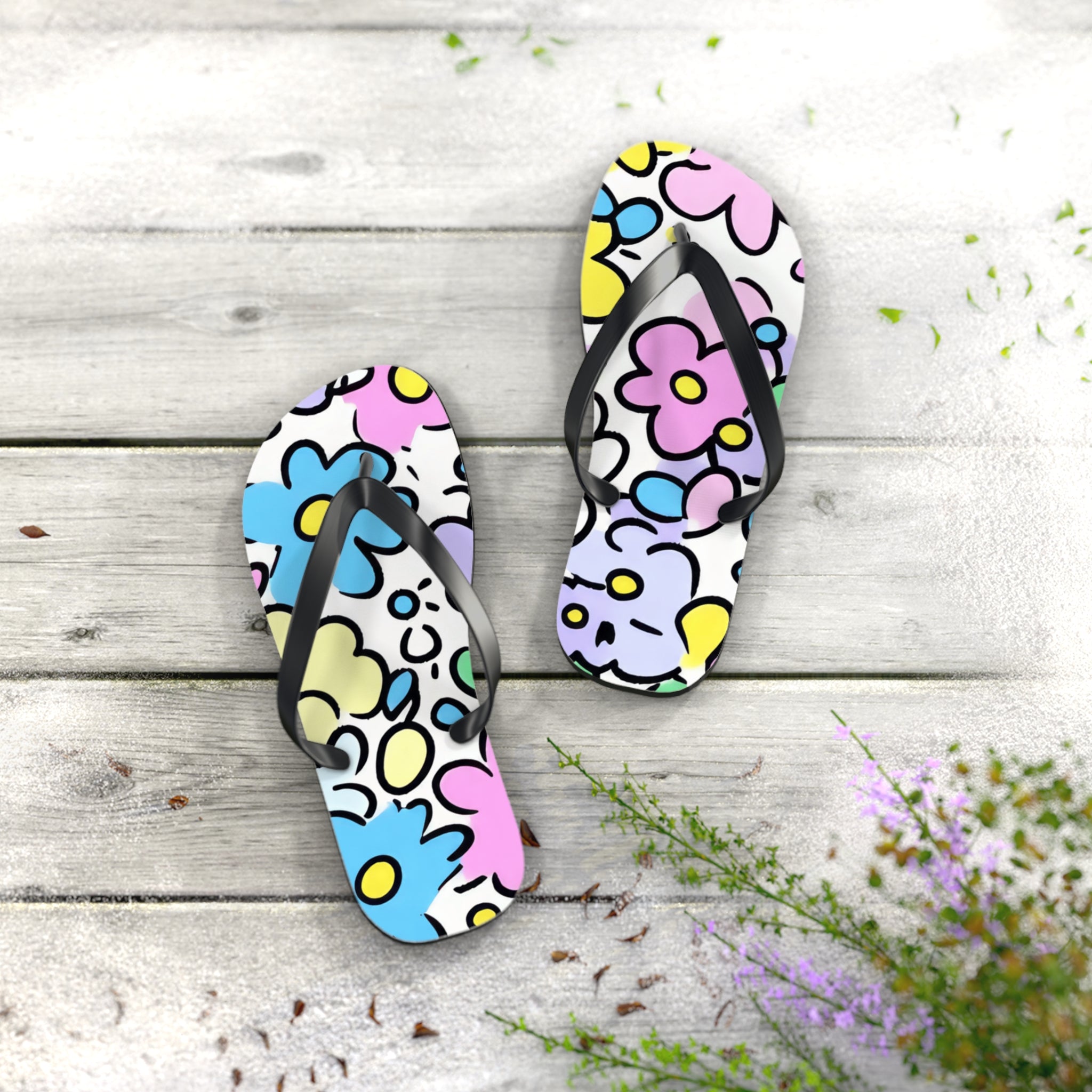Cheerful Pastel Floral Flip Flops, Artsulli - Art is Long, Life is Short, Shoes, , , , , , , 