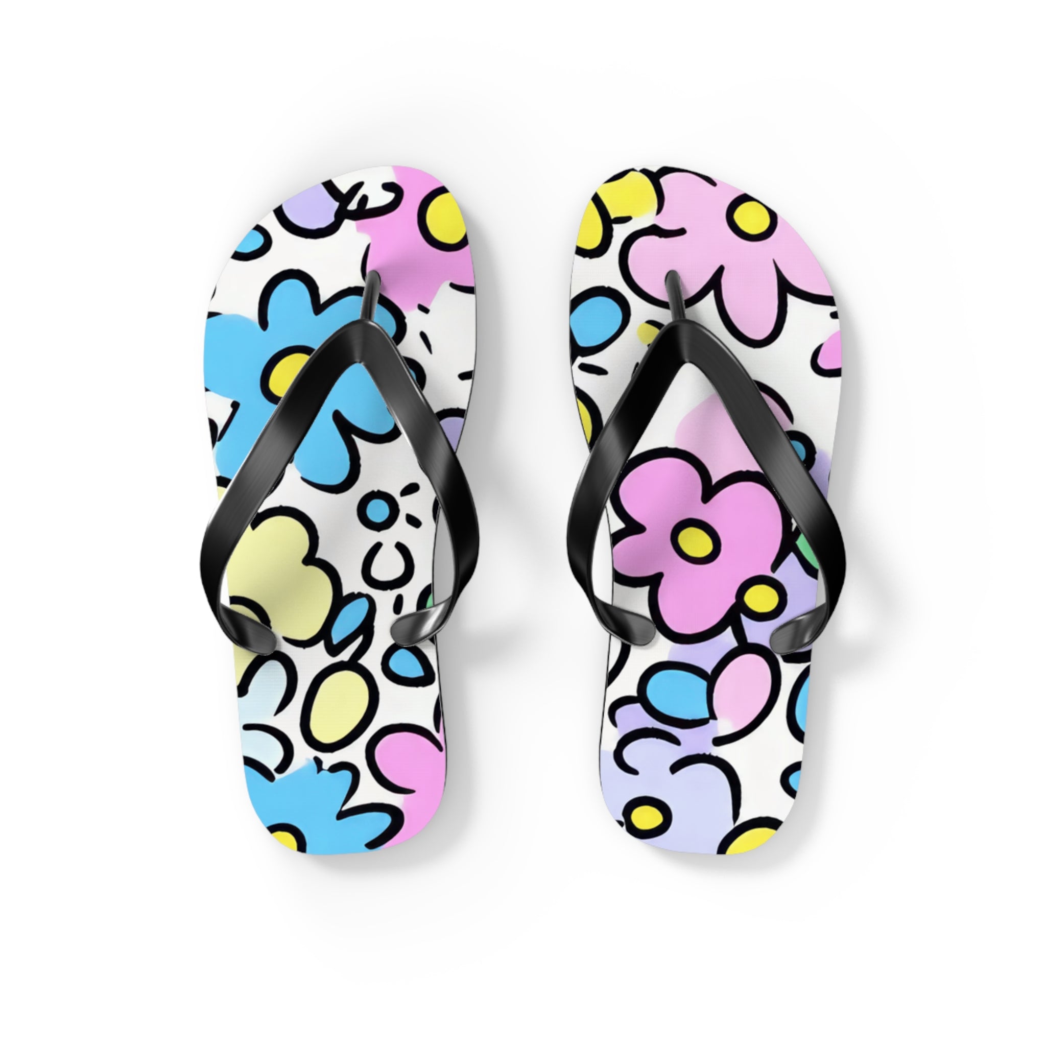 Cheerful Pastel Floral Flip Flops, Artsulli - Art is Long, Life is Short, Shoes, Size, S, Color, Black sole, , , 25116109300445043482