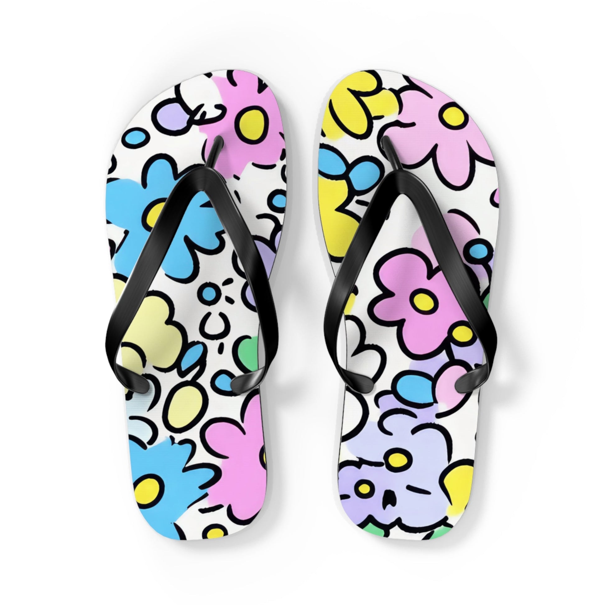 Cheerful Pastel Floral Flip Flops, Artsulli - Art is Long, Life is Short, Shoes, Size, L, Color, Black sole, , , 29656465195201627065