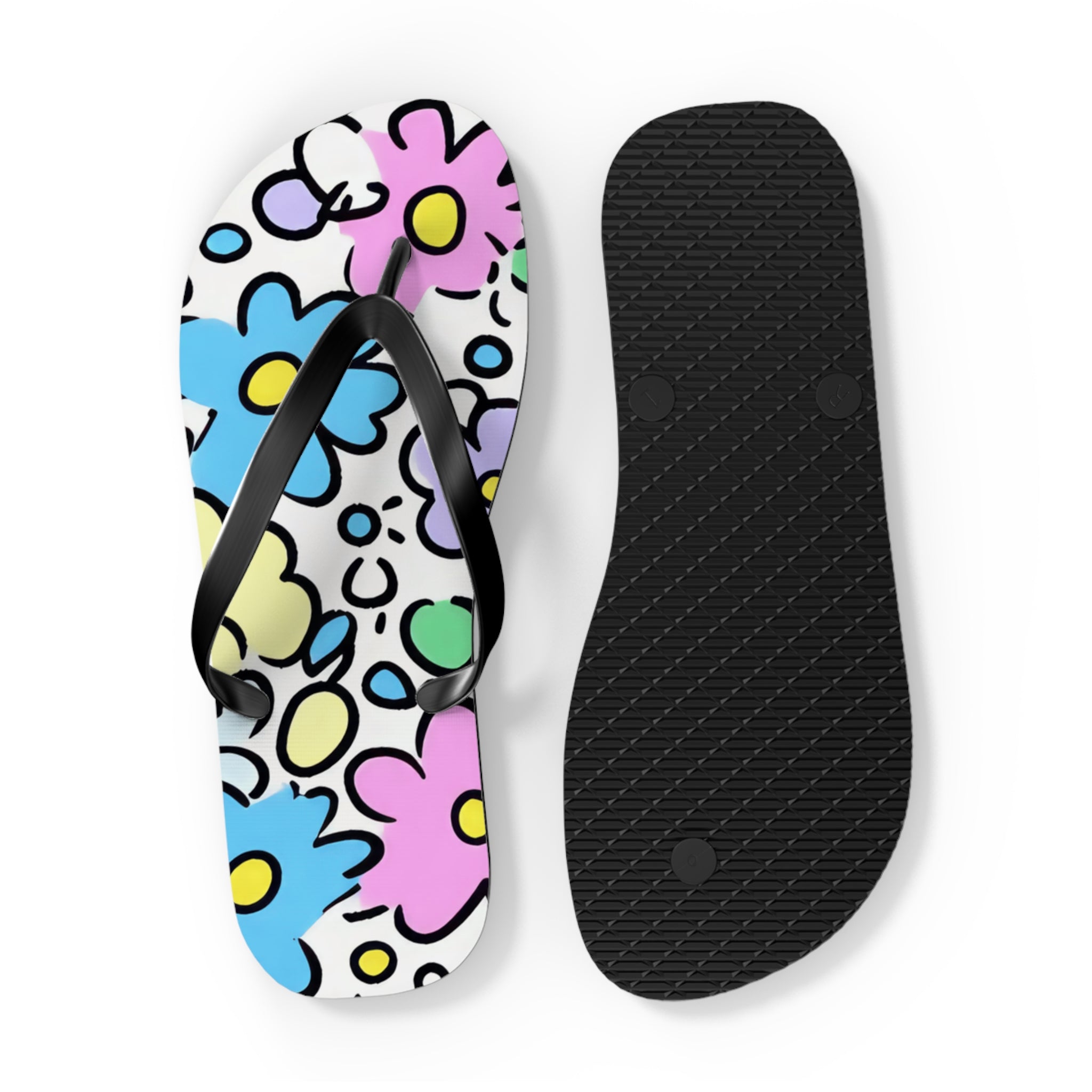 Cheerful Pastel Floral Flip Flops, Artsulli - Art is Long, Life is Short, Shoes, , , , , , , 