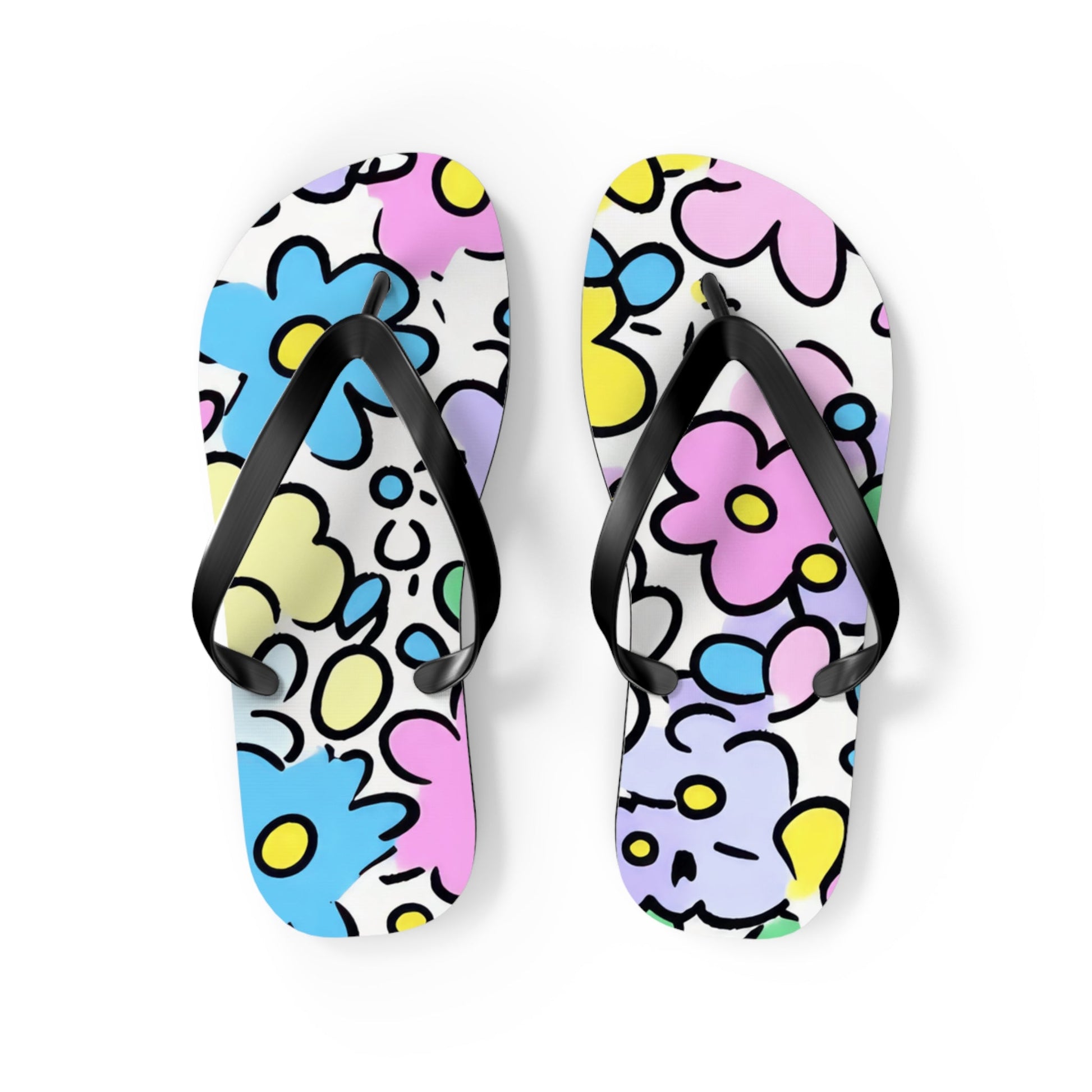 Cheerful Pastel Floral Flip Flops, Artsulli - Art is Long, Life is Short, Shoes, Size, M, Color, Black sole, , , 72711490792305482064