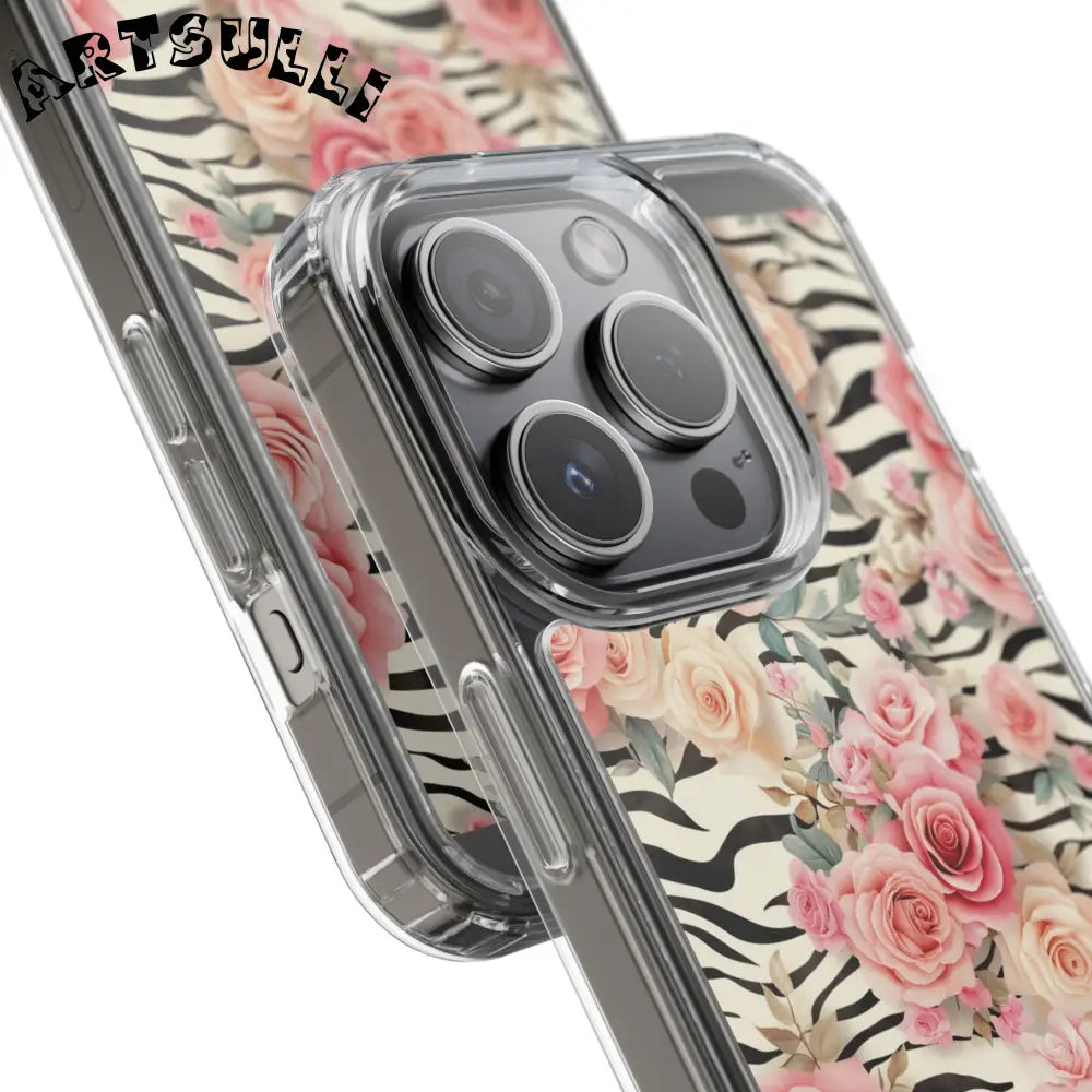 JAKKOUTTHEBXX Pink Floral Zebra Print Clear Case 2025