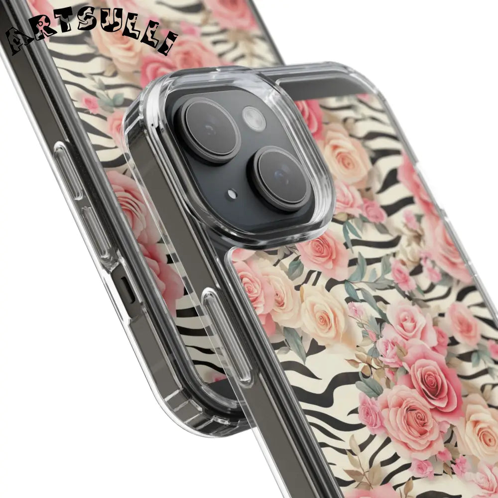 JAKKOUTTHEBXX Pink Floral Zebra Print Clear Case 2025