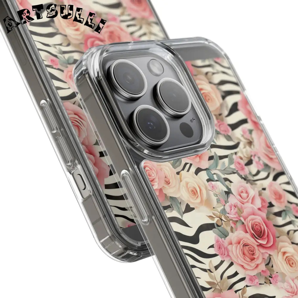 JAKKOUTTHEBXX Pink Floral Zebra Print Clear Case 2025