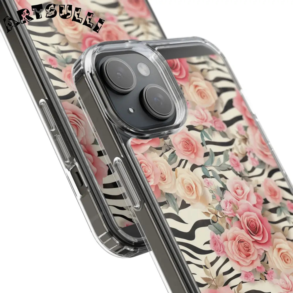 JAKKOUTTHEBXX Pink Floral Zebra Print Clear Case 2025
