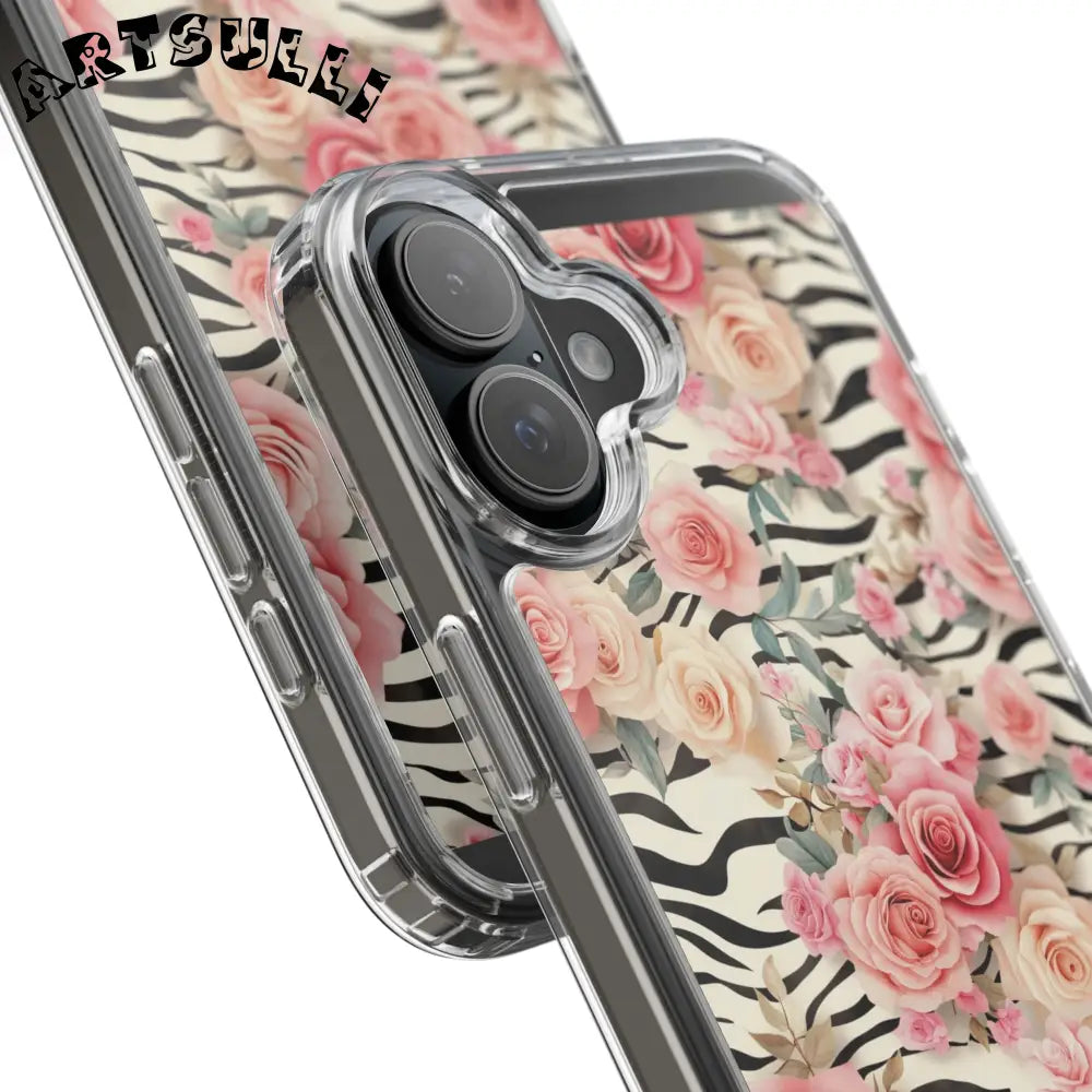 JAKKOUTTHEBXX Pink Floral Zebra Print Clear Case 2025