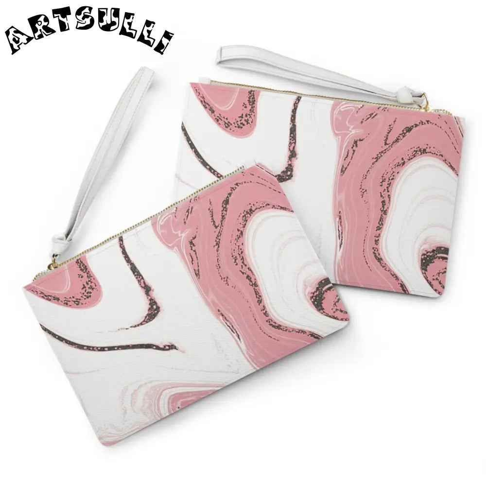 JAKKOUTTHEBXX Pink and White Marble Saffiano Clutch Bag 2025