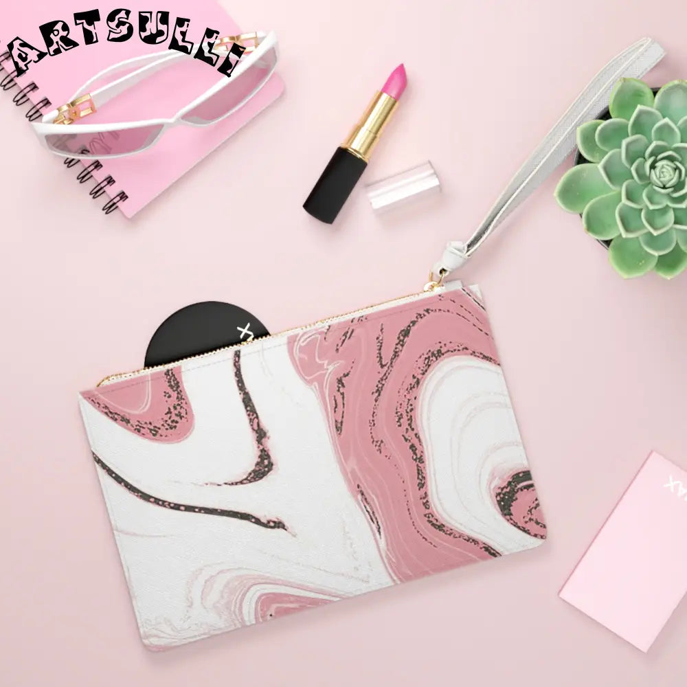 JAKKOUTTHEBXX Pink and White Marble Saffiano Clutch Bag 2025