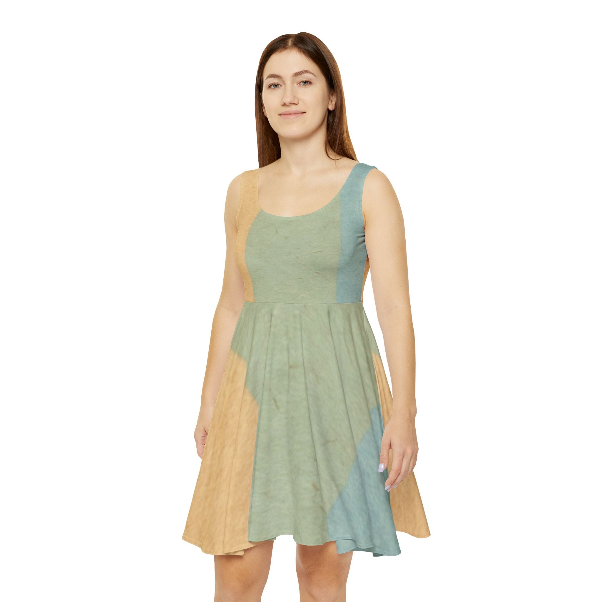 Color Block Sleeveless Skater Dress, Artsulli - Art is Long, Life is Short, All Over Prints, , , , , , , 