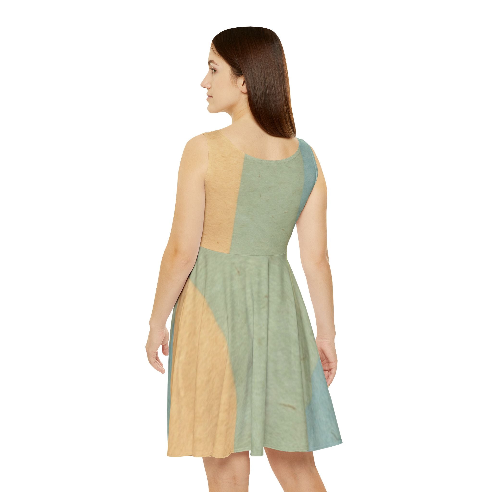 Color Block Sleeveless Skater Dress, Artsulli - Art is Long, Life is Short, All Over Prints, , , , , , , 