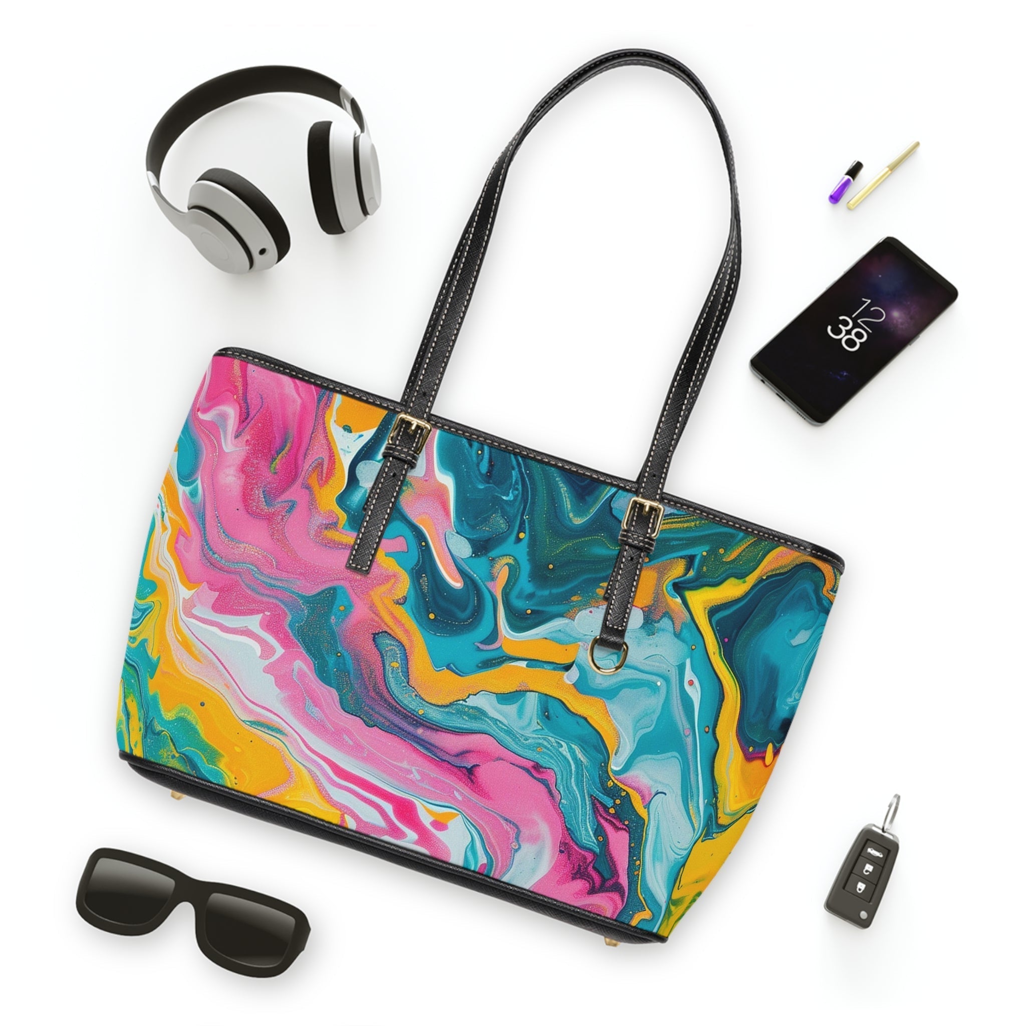 Printify Colorful Abstract Art PU Leather Shoulder Bag 2025