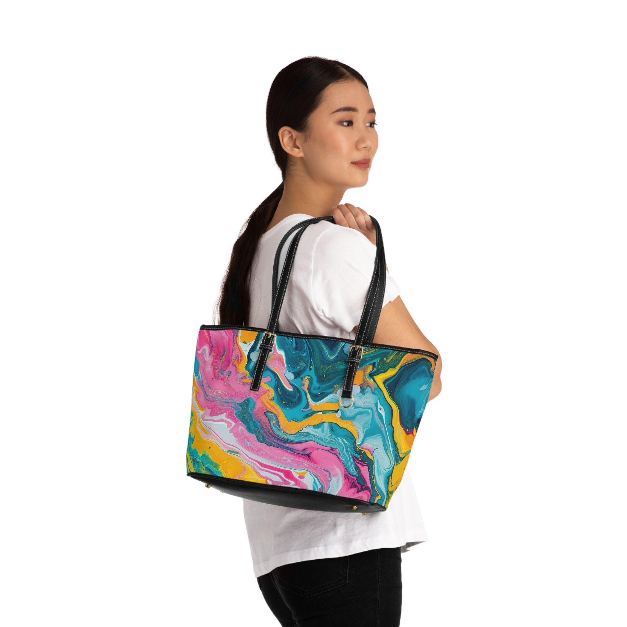 Printify Colorful Abstract Art PU Leather Shoulder Bag 2025