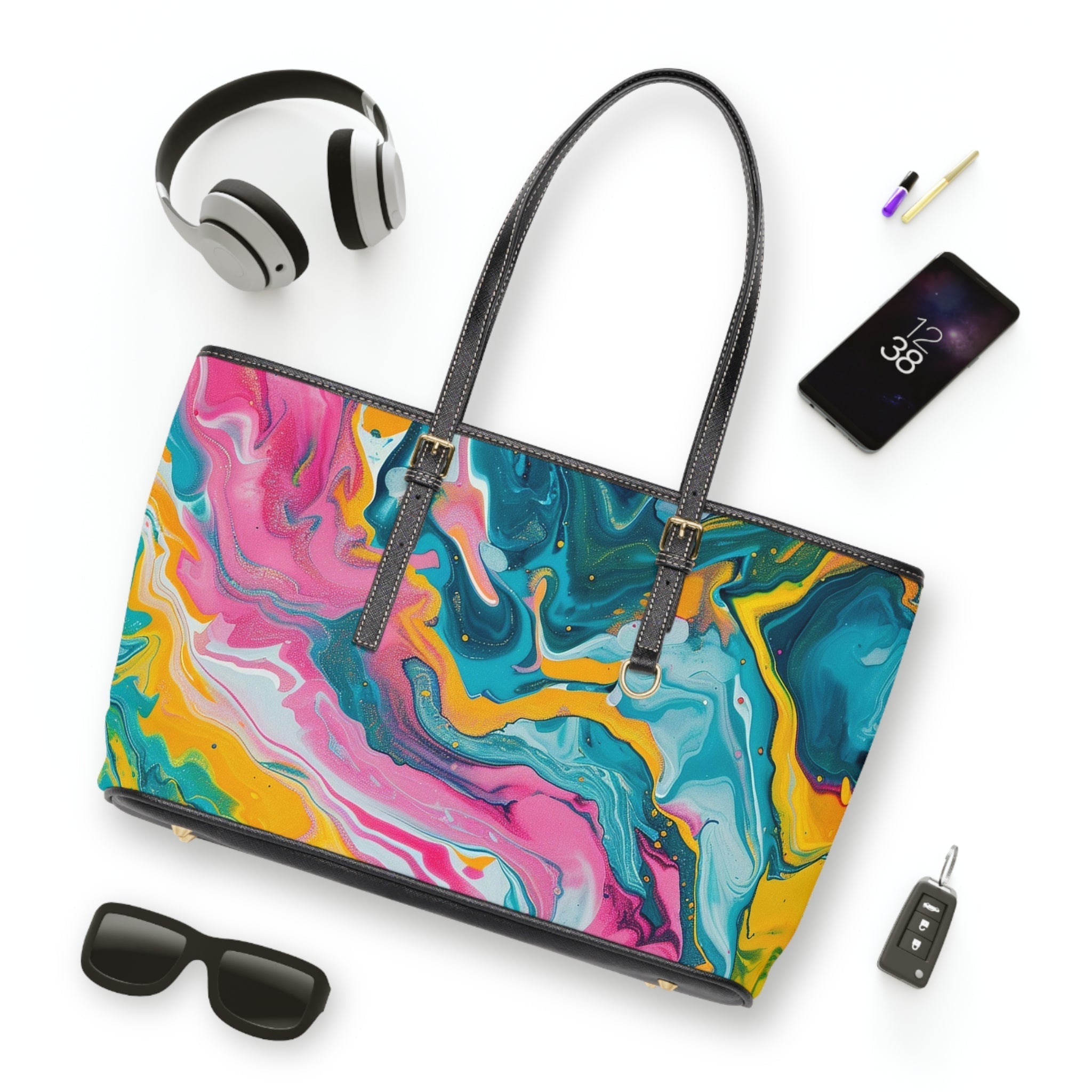 Printify Colorful Abstract Art PU Leather Shoulder Bag 2025