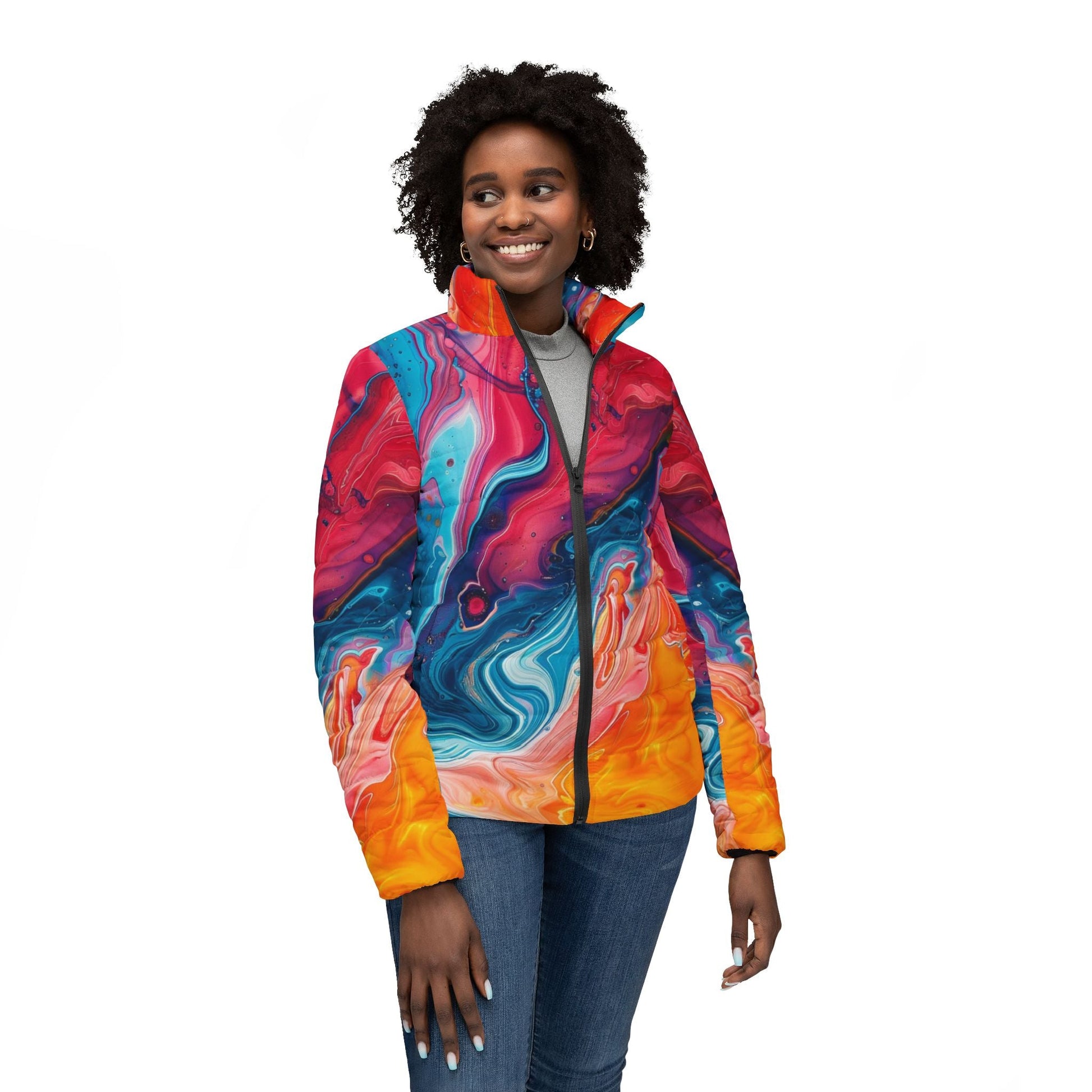 Colorful Abstract Art Puffer Jacket, Artsulli - Art is Long, Life is Short, All Over Prints, , , , , , , 