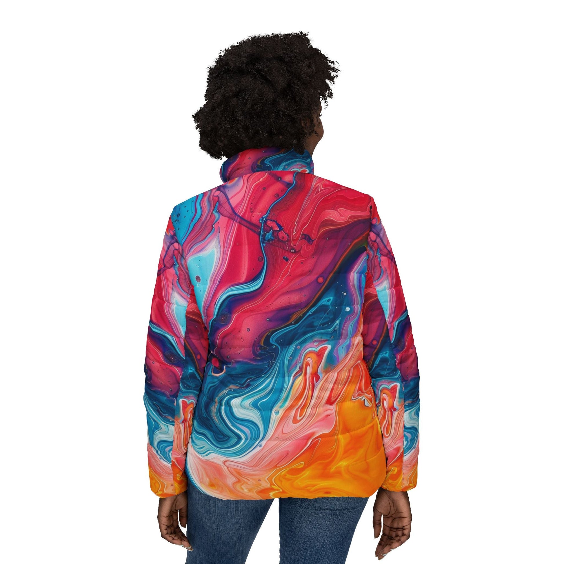 Colorful Abstract Art Puffer Jacket, Artsulli - Art is Long, Life is Short, All Over Prints, , , , , , , 