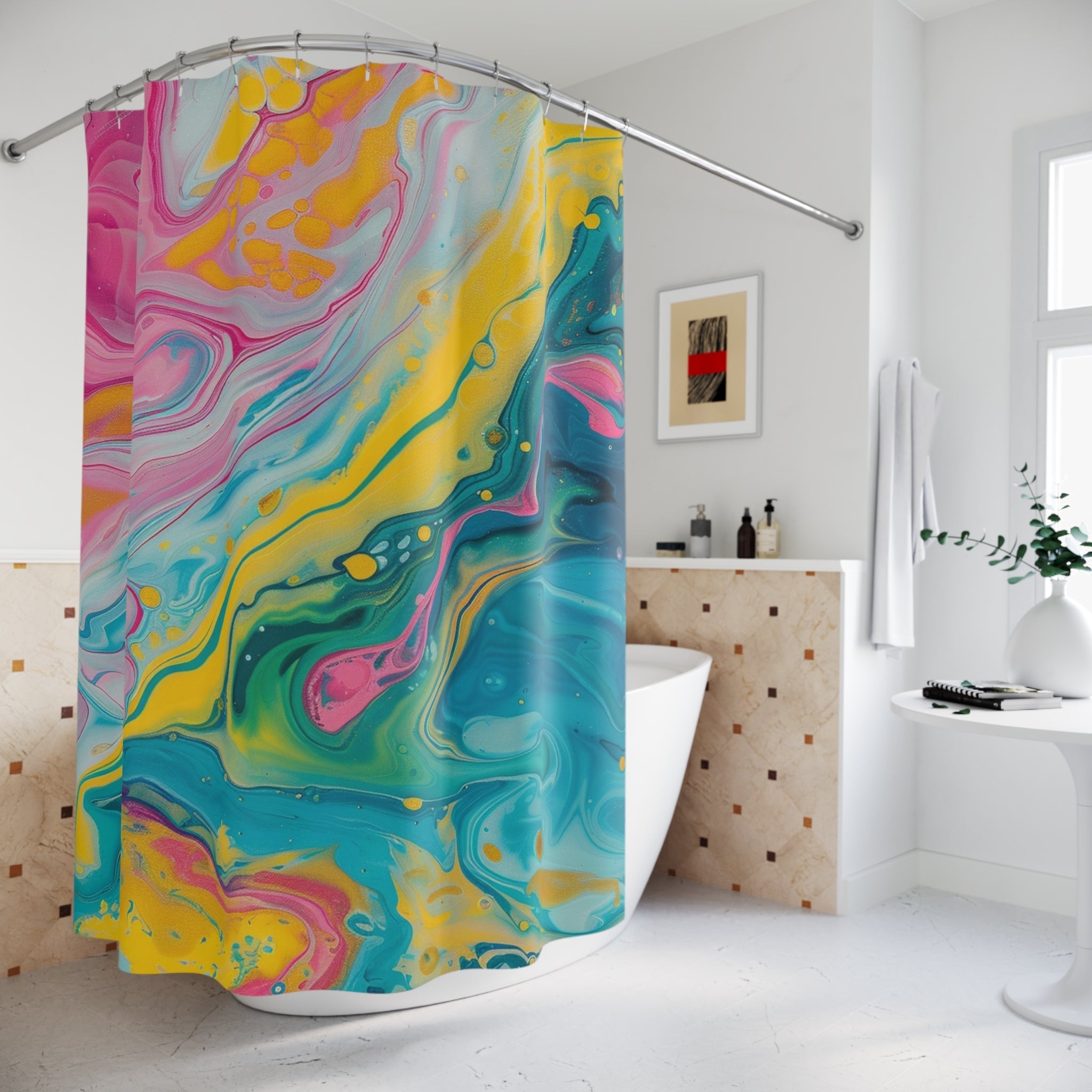 Colorful Abstract Art Shower Curtain, Artsulli - Art is Long, Life is Short, Home Decor, , , , , , , 