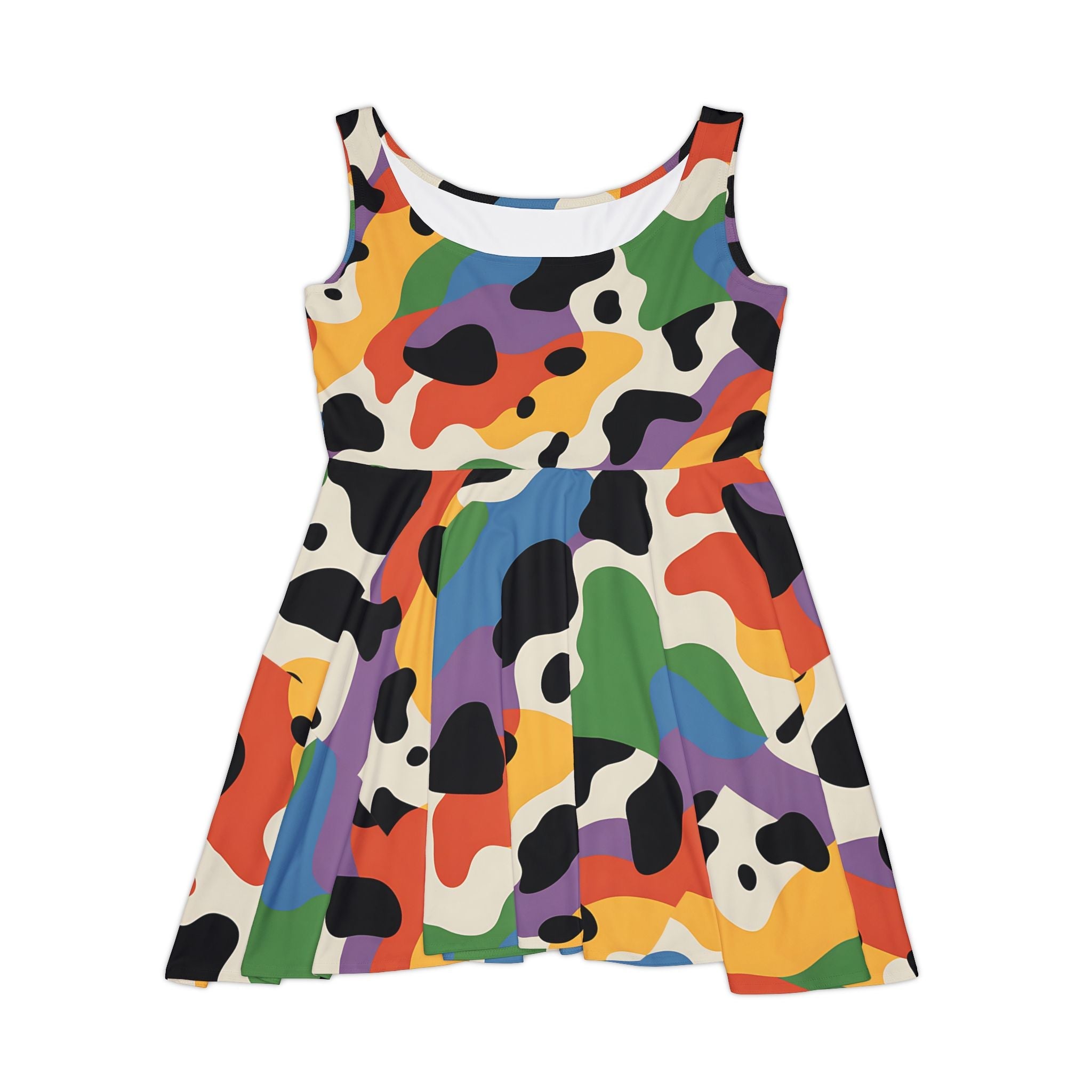 Colorful Abstract Cow Print Skater Dress, Artsulli - Art is Long, Life is Short, All Over Prints, Size, XS, , , , , 31266906330557667757