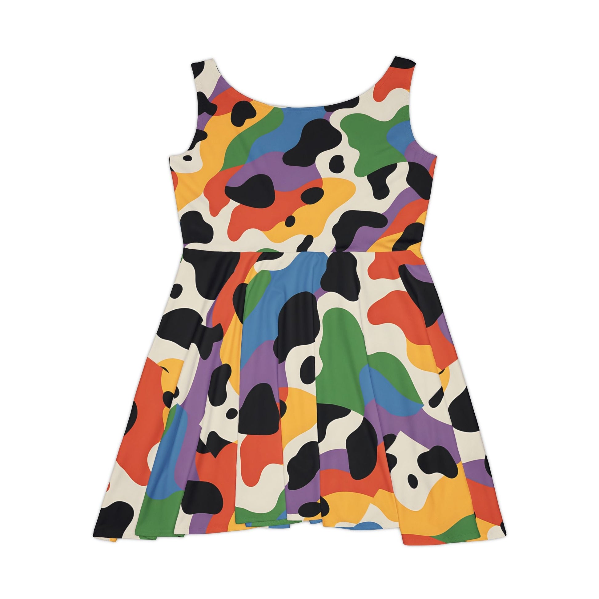 Colorful Abstract Cow Print Skater Dress, Artsulli - Art is Long, Life is Short, All Over Prints, , , , , , , 