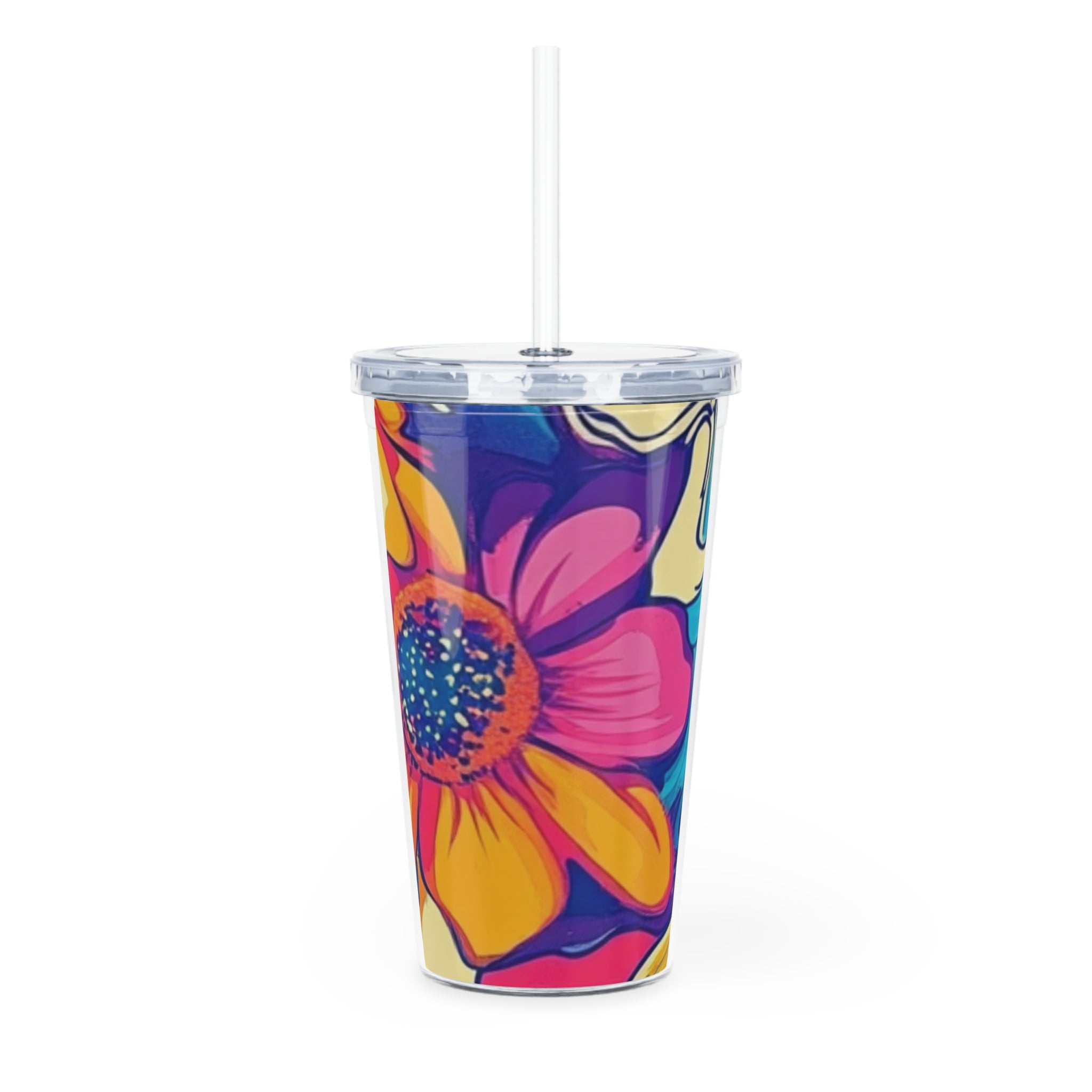 Colorful Abstract Floral Plastic Tumbler, Artsulli - Art is Long, Life is Short, Mug, , , , , , , 