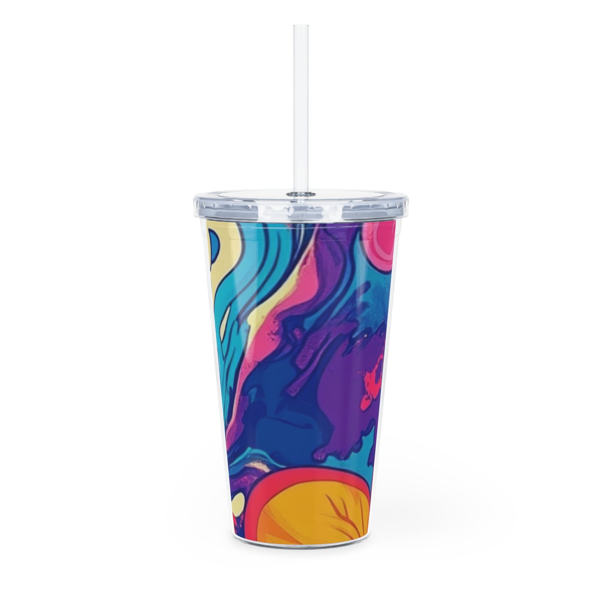 Colorful Abstract Floral Plastic Tumbler, Artsulli - Art is Long, Life is Short, Mug, , , , , , , 