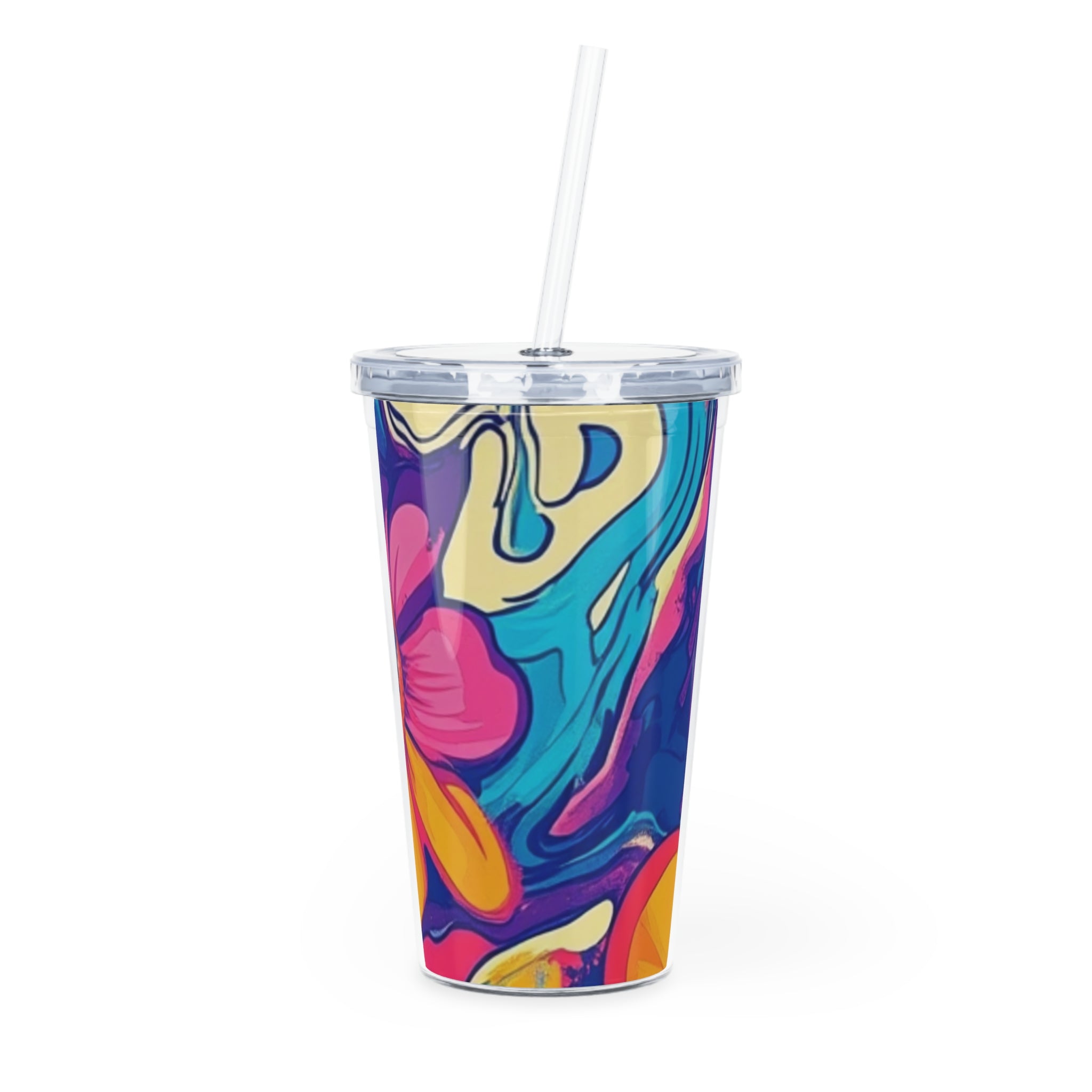Colorful Abstract Floral Plastic Tumbler, Artsulli - Art is Long, Life is Short, Mug, Size, 20oz, Color, Transparent, , , 17979539122118405280