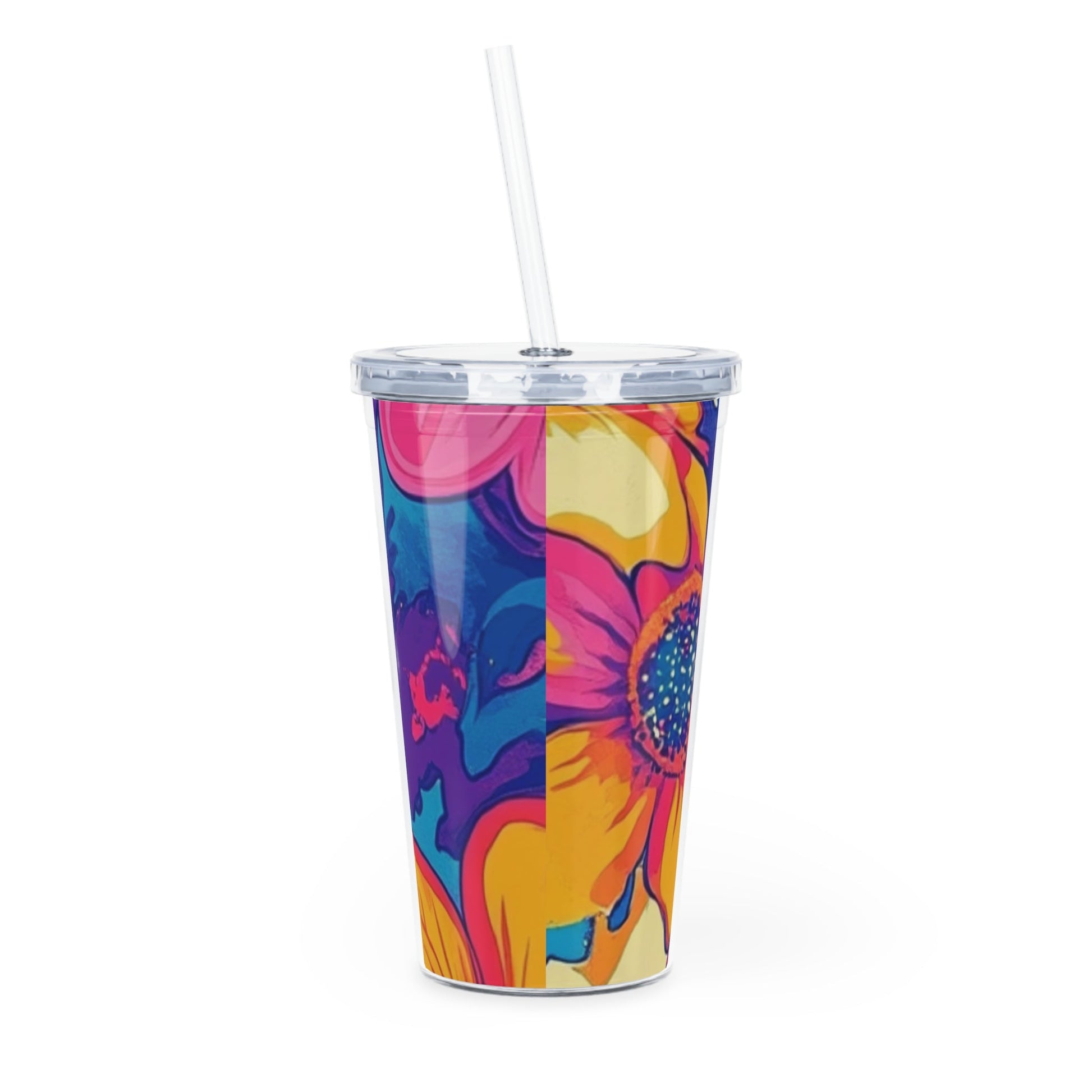 Colorful Abstract Floral Plastic Tumbler, Artsulli - Art is Long, Life is Short, Mug, , , , , , , 
