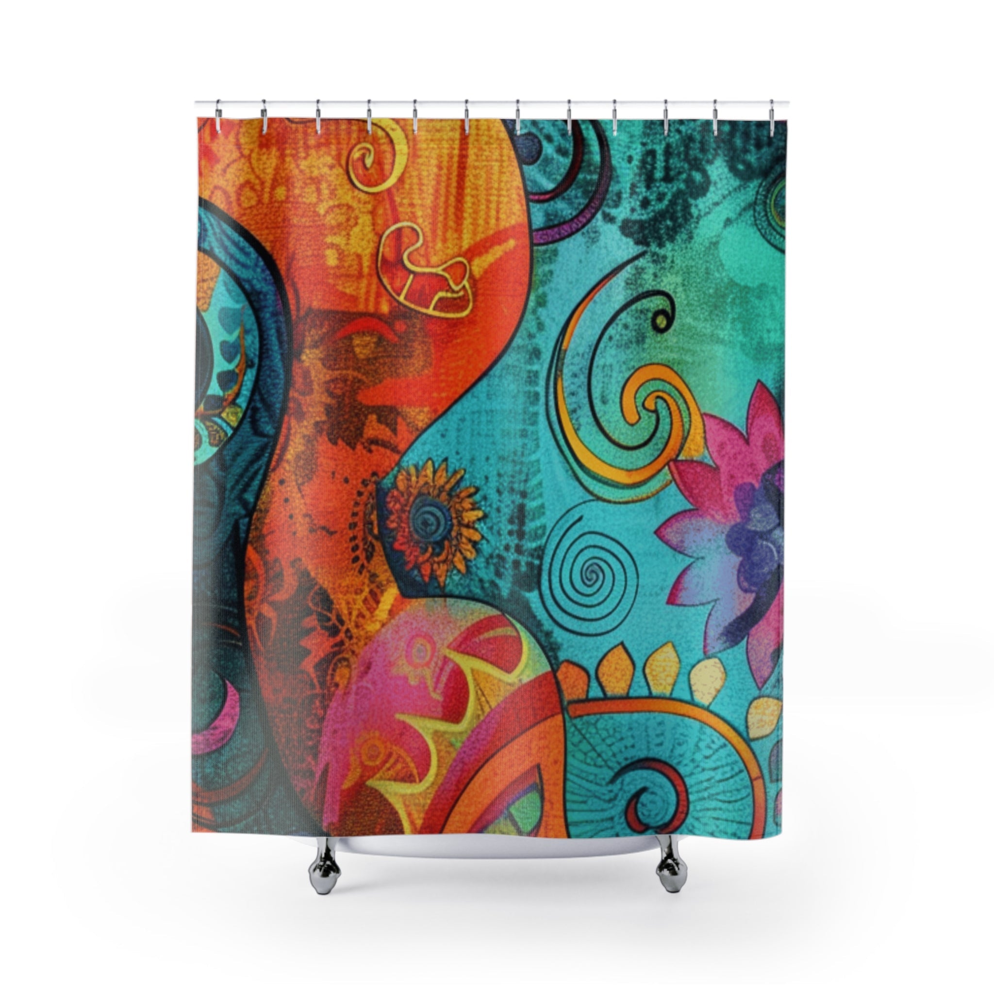 Printify Colorful Abstract Floral Swirl Shower Curtain 2025