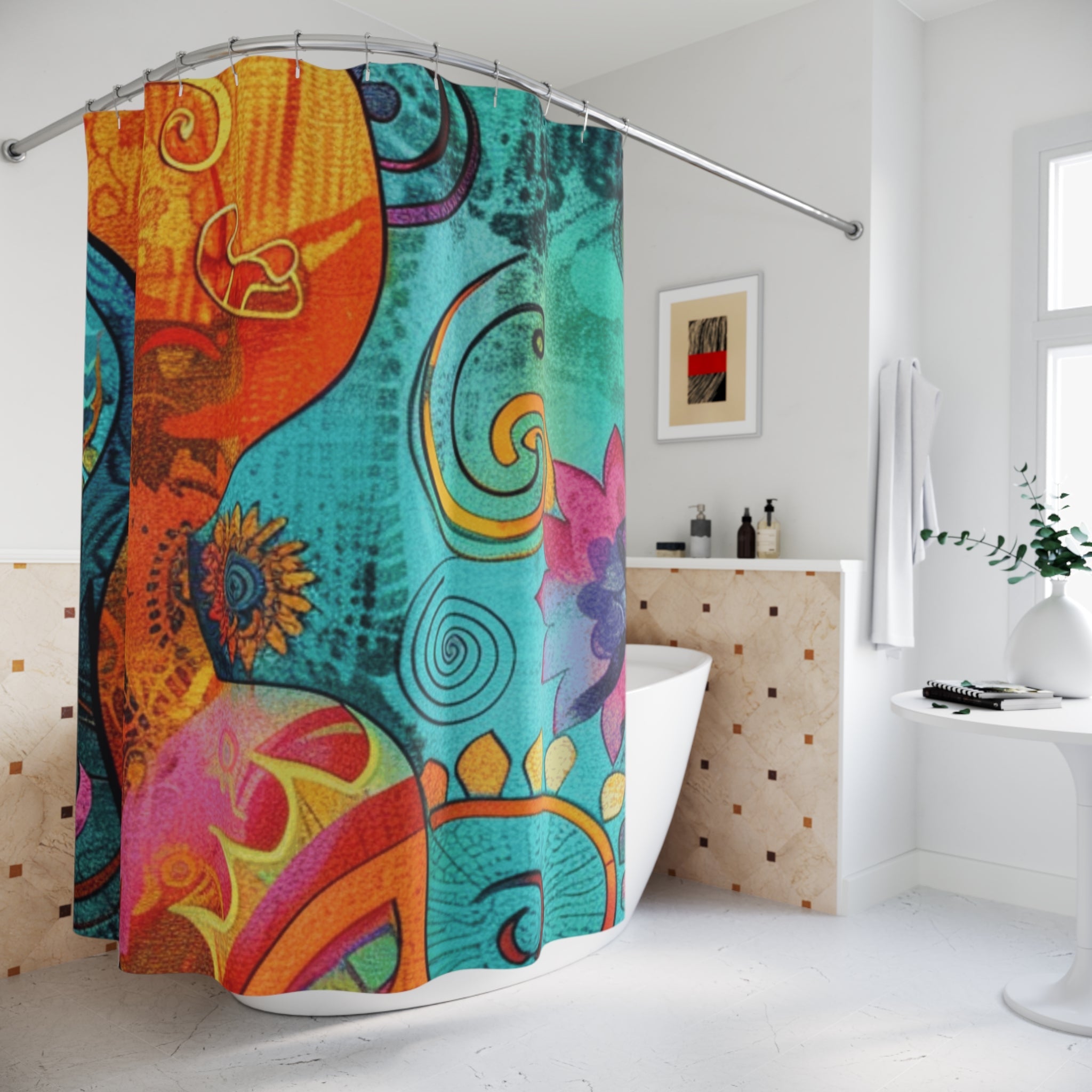 Colorful Abstract Floral Swirl Shower Curtain, Artsulli - Art is Long, Life is Short, Home Decor, , , , , , , 
