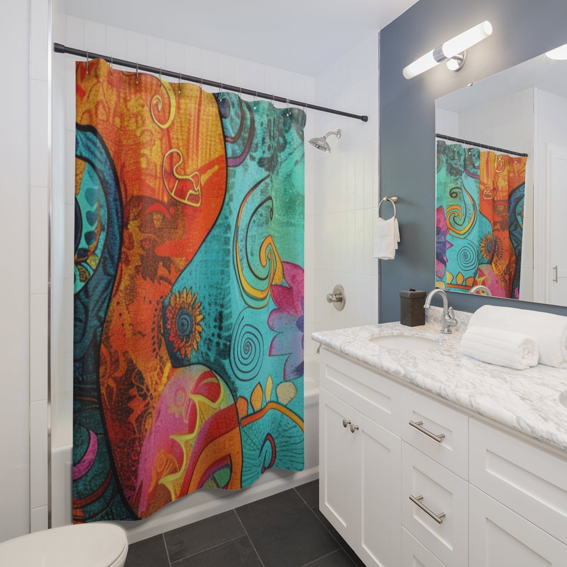 Colorful Abstract Floral Swirl Shower Curtain, Artsulli - Art is Long, Life is Short, Home Decor, , , , , , , 