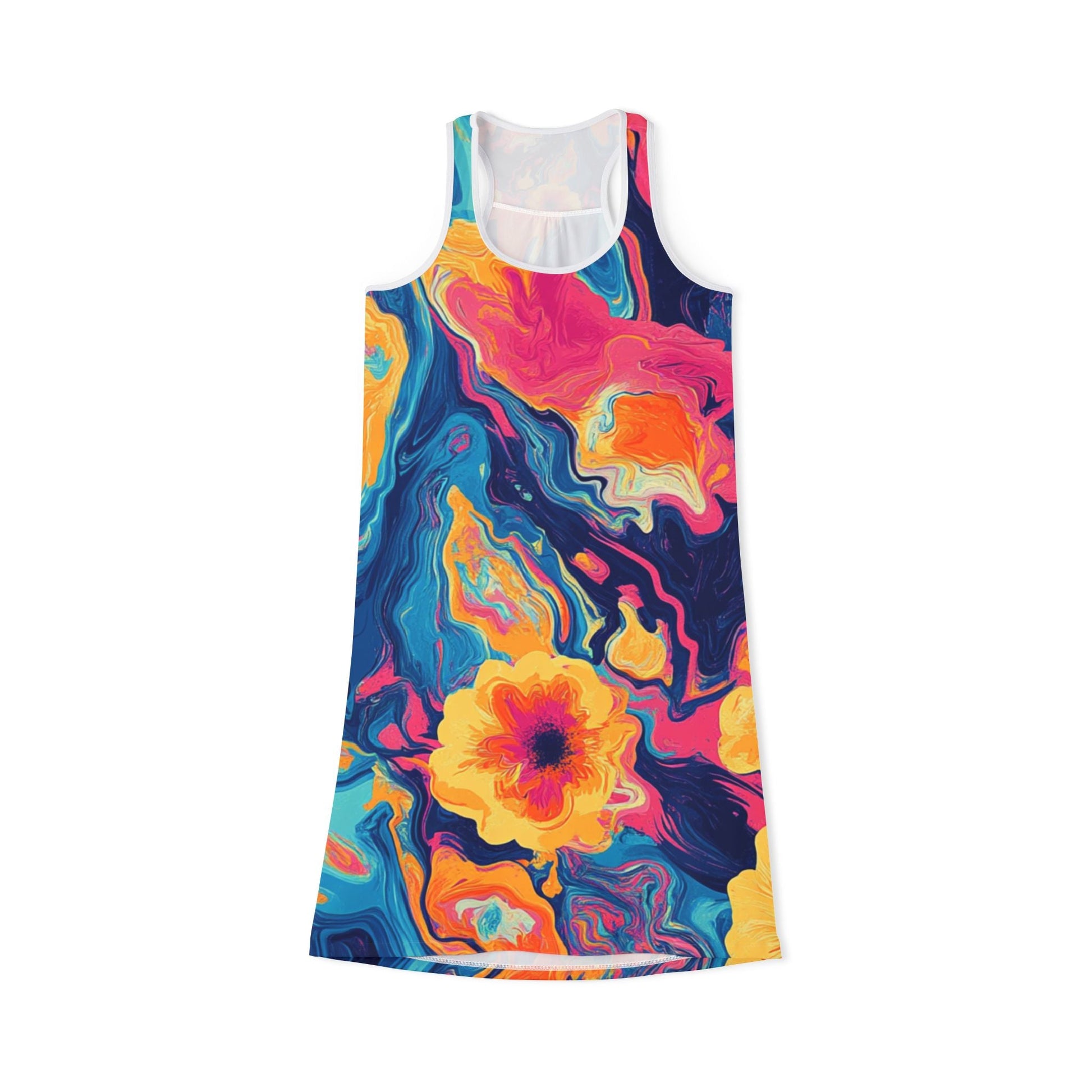 Colorful Abstract Floral Tank Dress, Artsulli - Art is Long, Life is Short, Tank Top, Size, XS, Color, White, , , 22471254504028318449