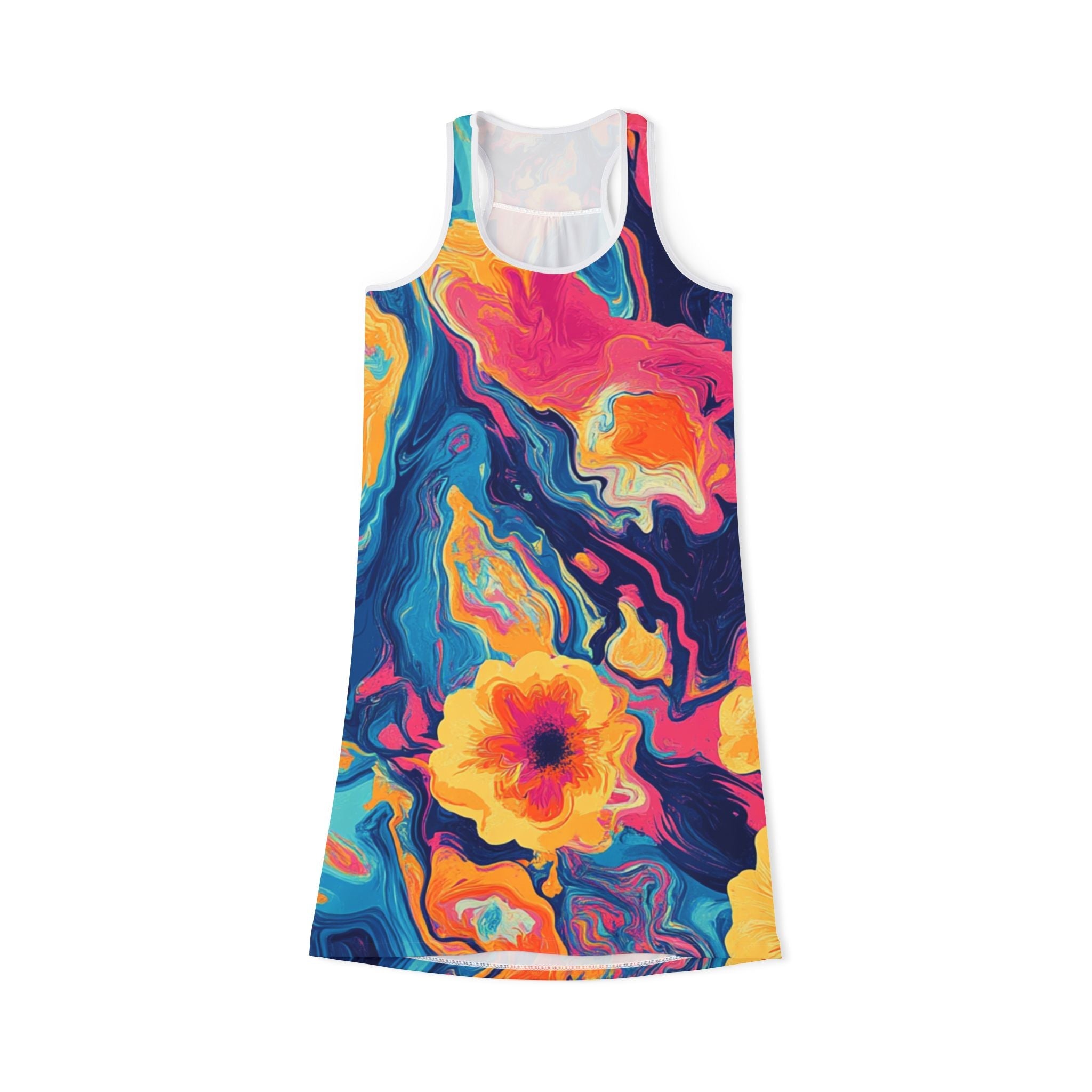 Colorful Abstract Floral Tank Dress, Artsulli - Art is Long, Life is Short, Tank Top, Size, XS, Color, White, , , 22471254504028318449