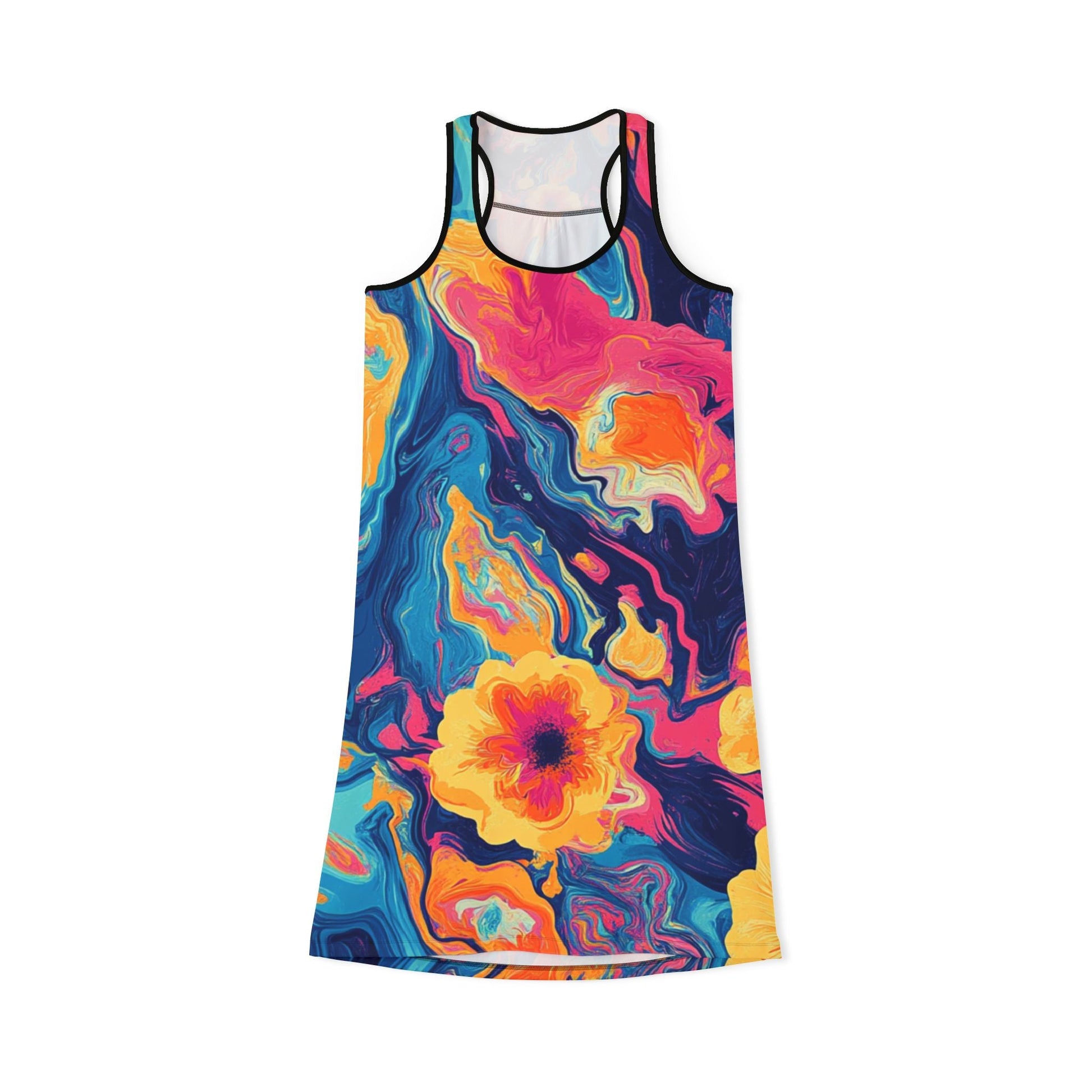 Colorful Abstract Floral Tank Dress, Artsulli - Art is Long, Life is Short, Tank Top, Size, XS, Color, Black, , , 17092687003488056852