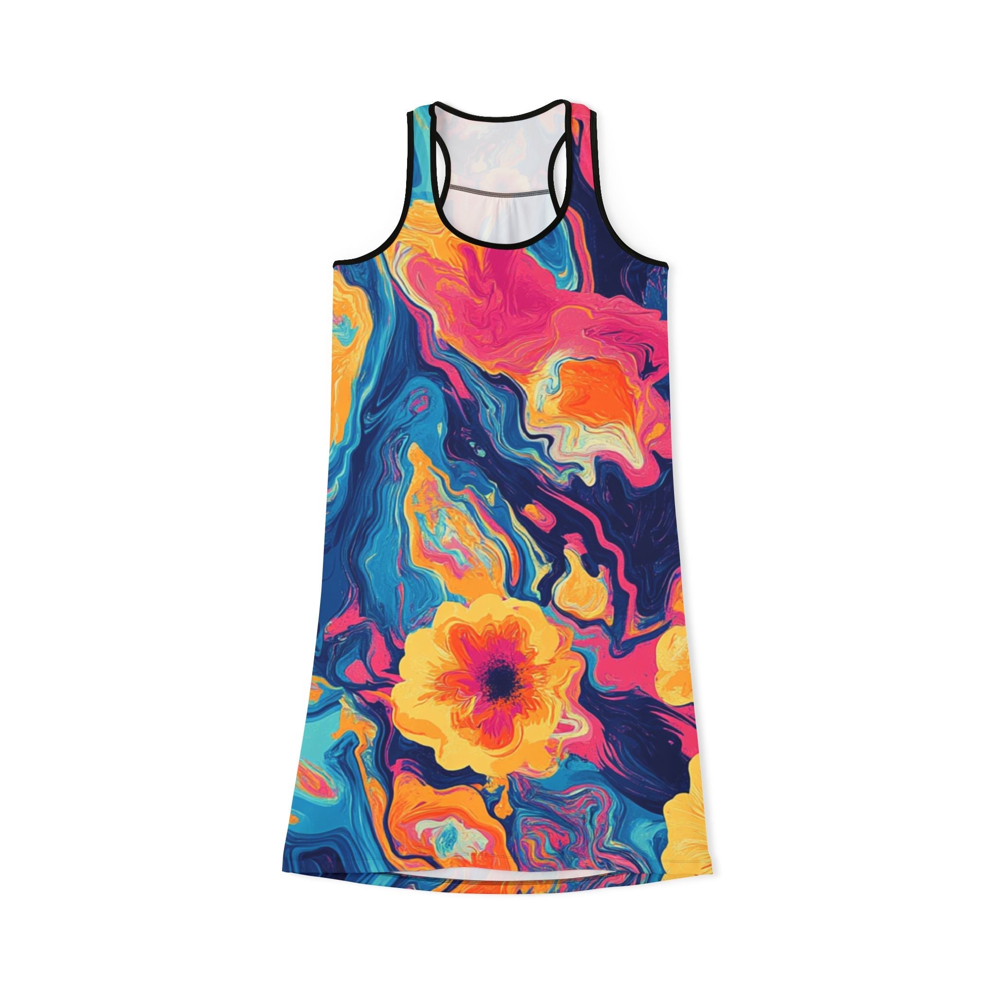 Colorful Abstract Floral Tank Dress, Artsulli - Art is Long, Life is Short, Tank Top, Size, XS, Color, Black, , , 17092687003488056852