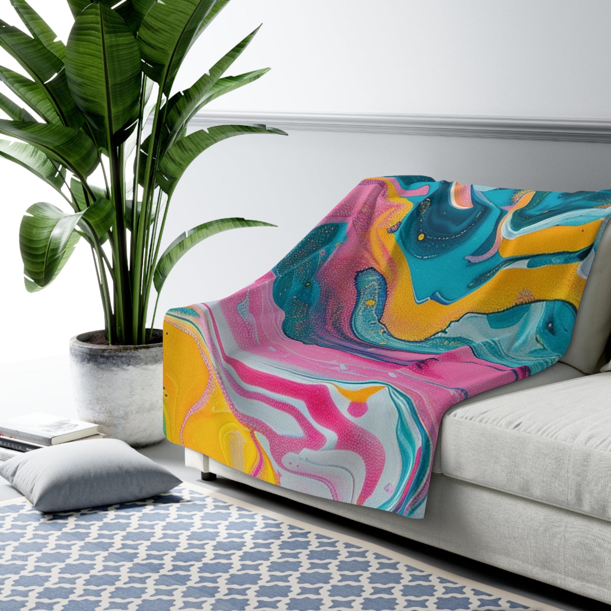 Colorful Abstract Fluid Art Sherpa Fleece Blanket, Artsulli - Art is Long, Life is Short, Home Decor, , , , , , , 