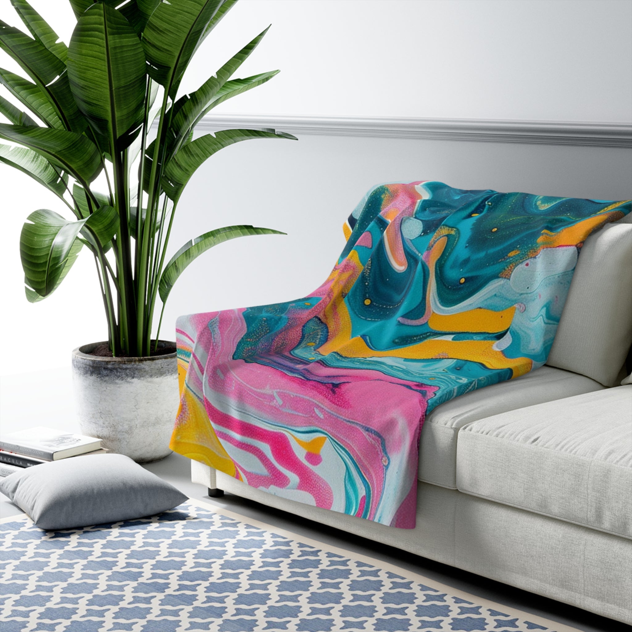 Colorful Abstract Fluid Art Sherpa Fleece Blanket, Artsulli - Art is Long, Life is Short, Home Decor, , , , , , , 